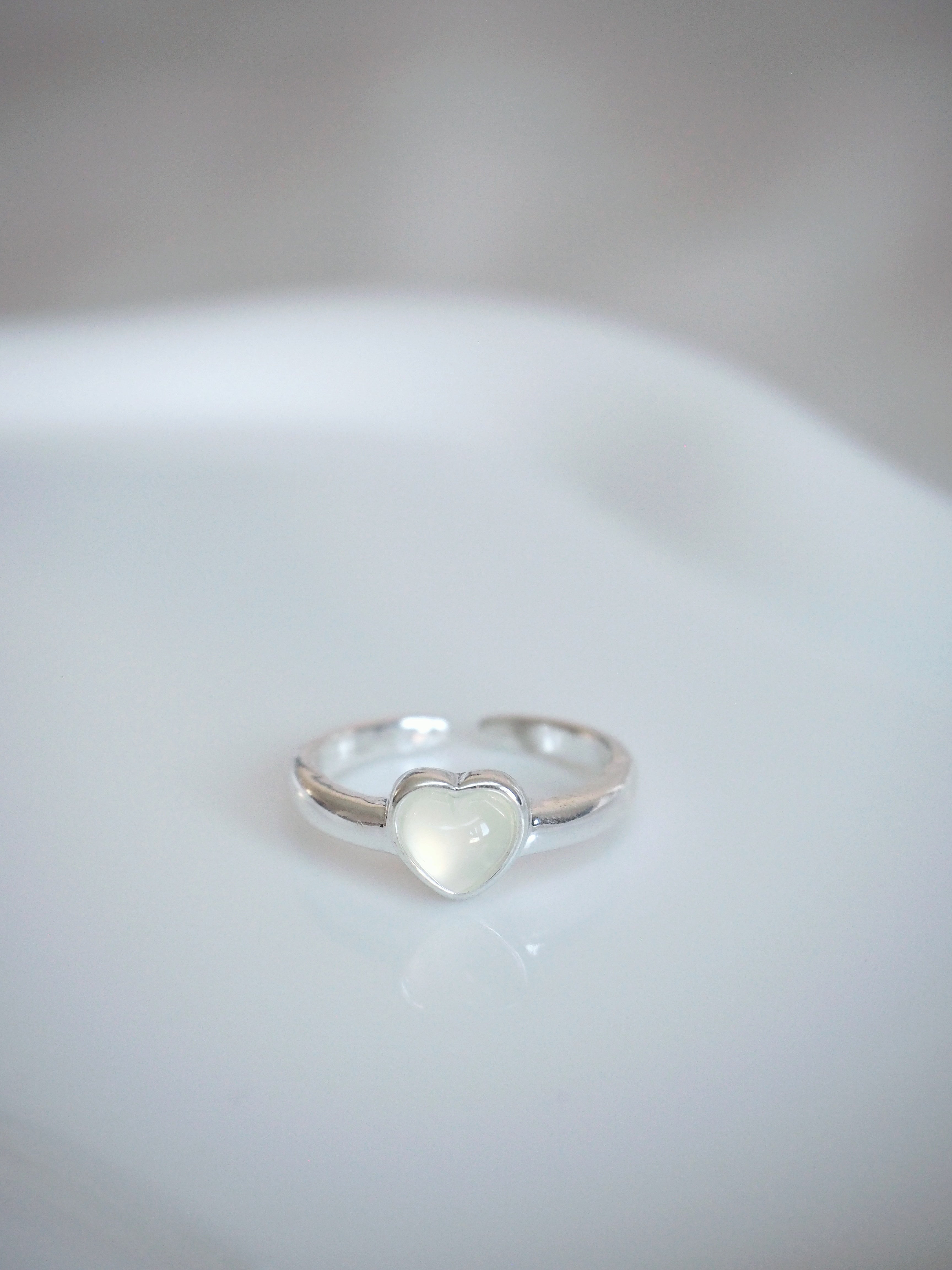milky heart gemstone ring