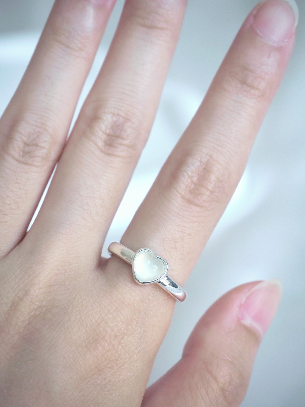 milky heart gemstone ring
