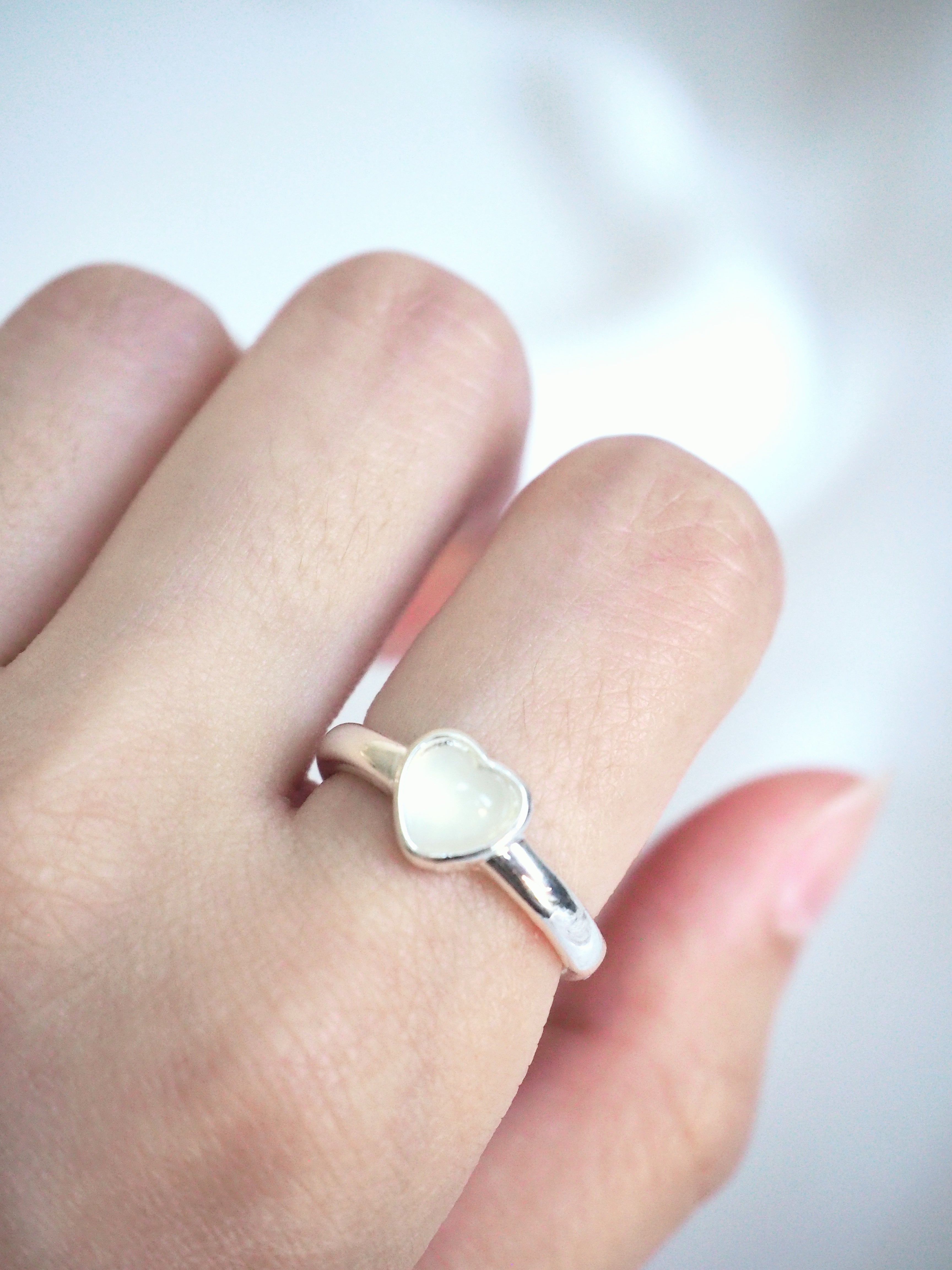 milky heart gemstone ring