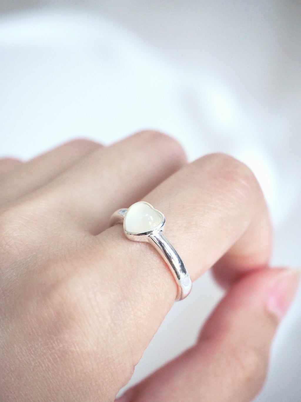 milky heart gemstone ring