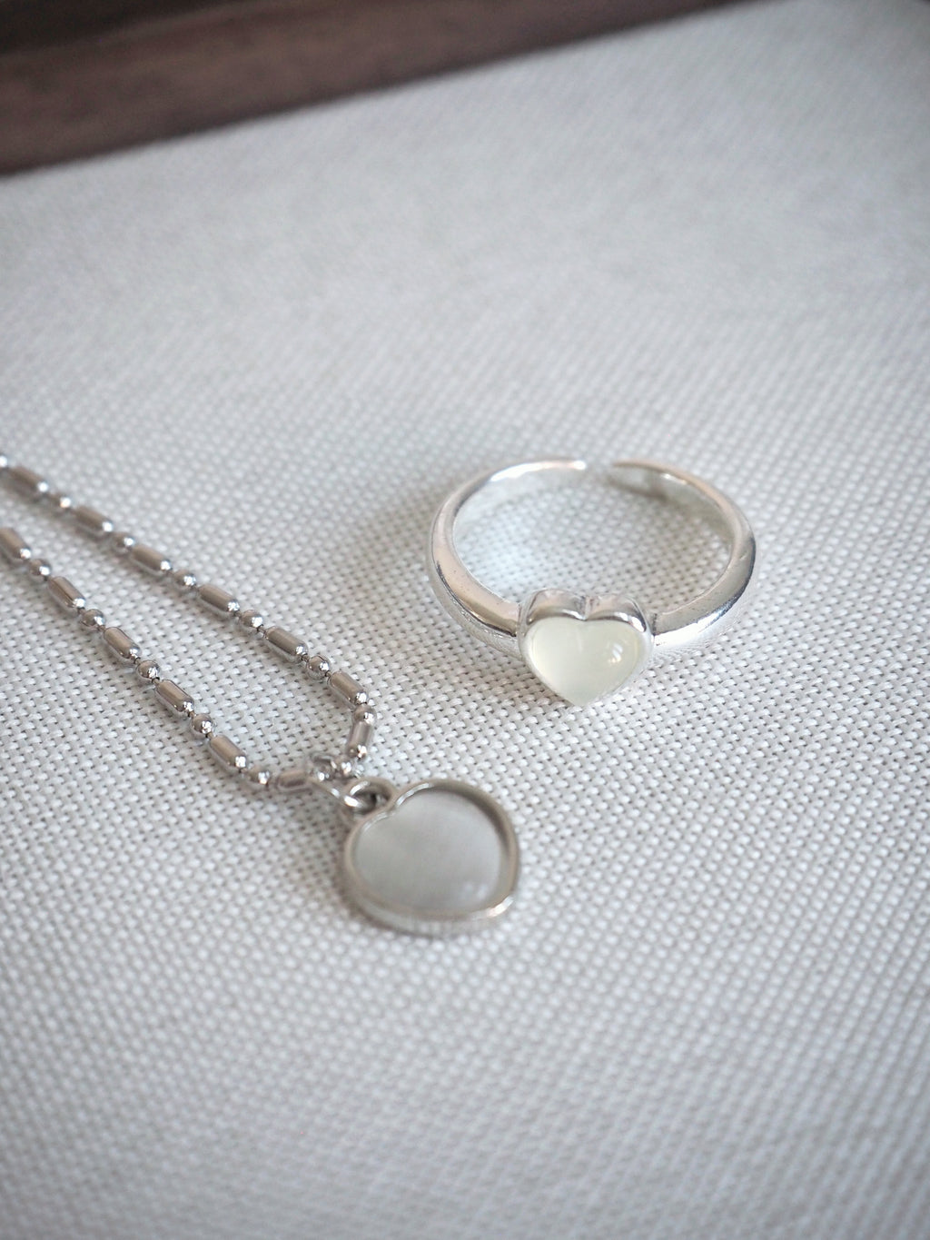 milky heart gemstone ring