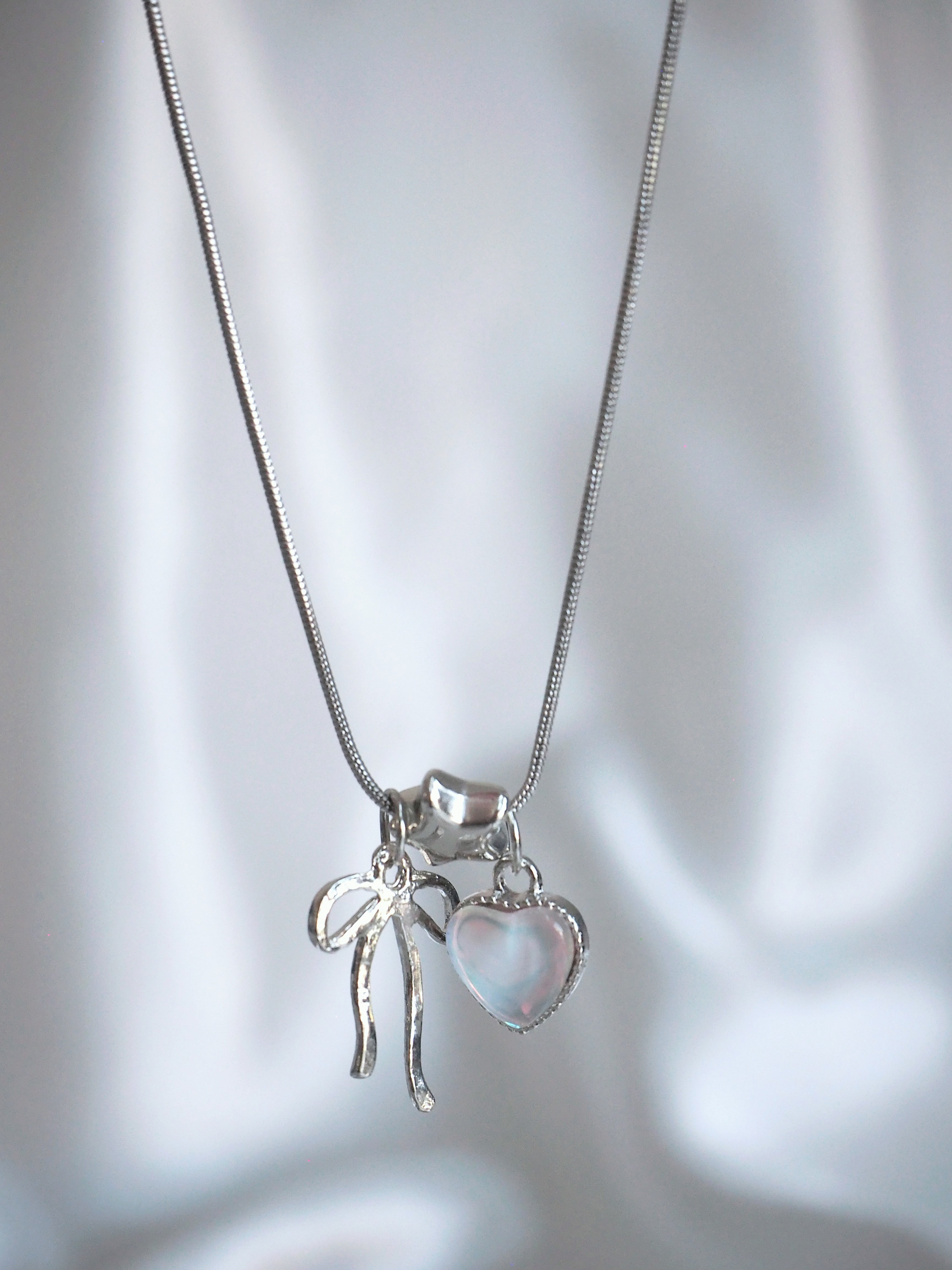 cute ribbon pendants snake chain necklace