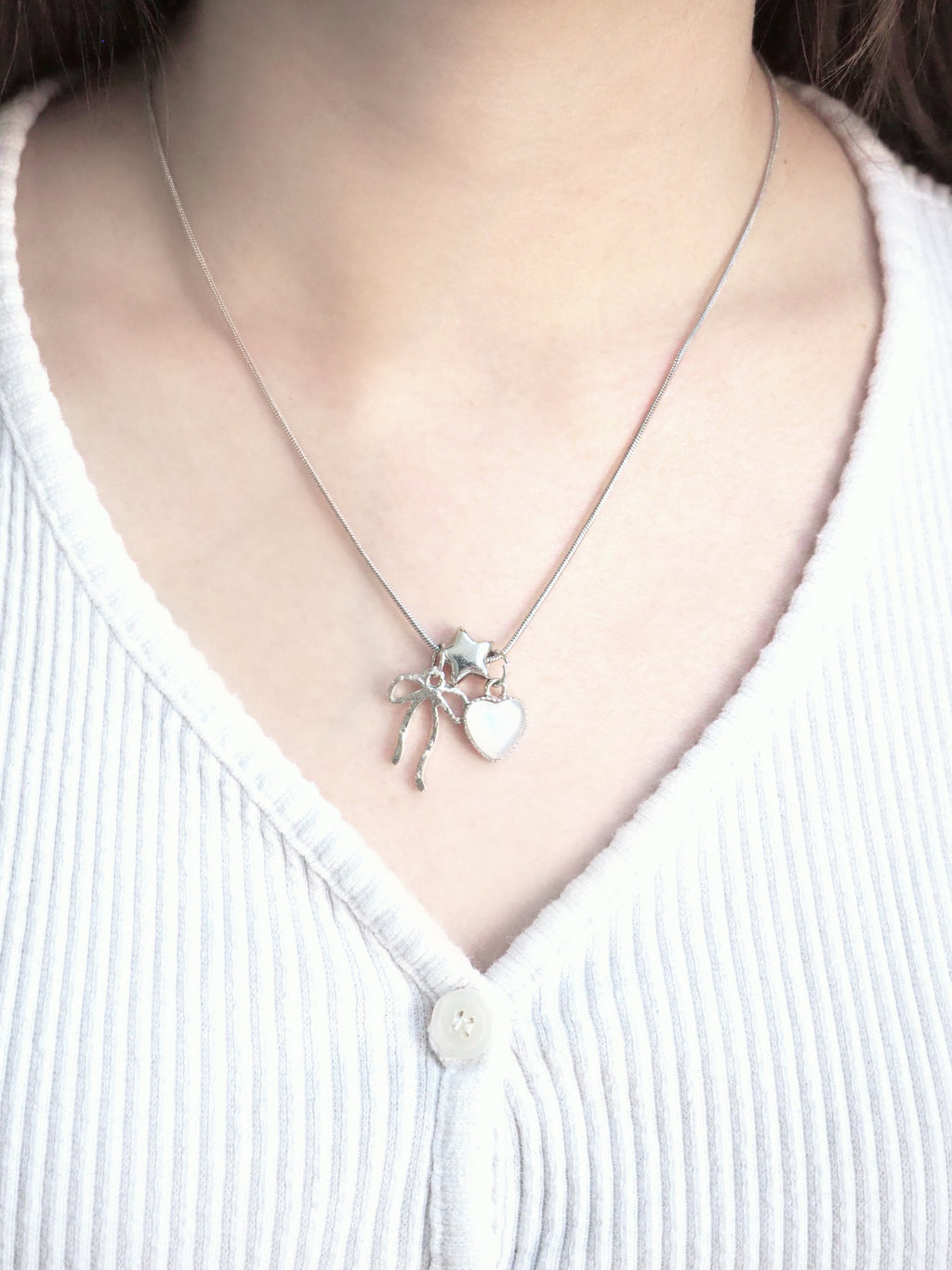cute ribbon pendants snake chain necklace