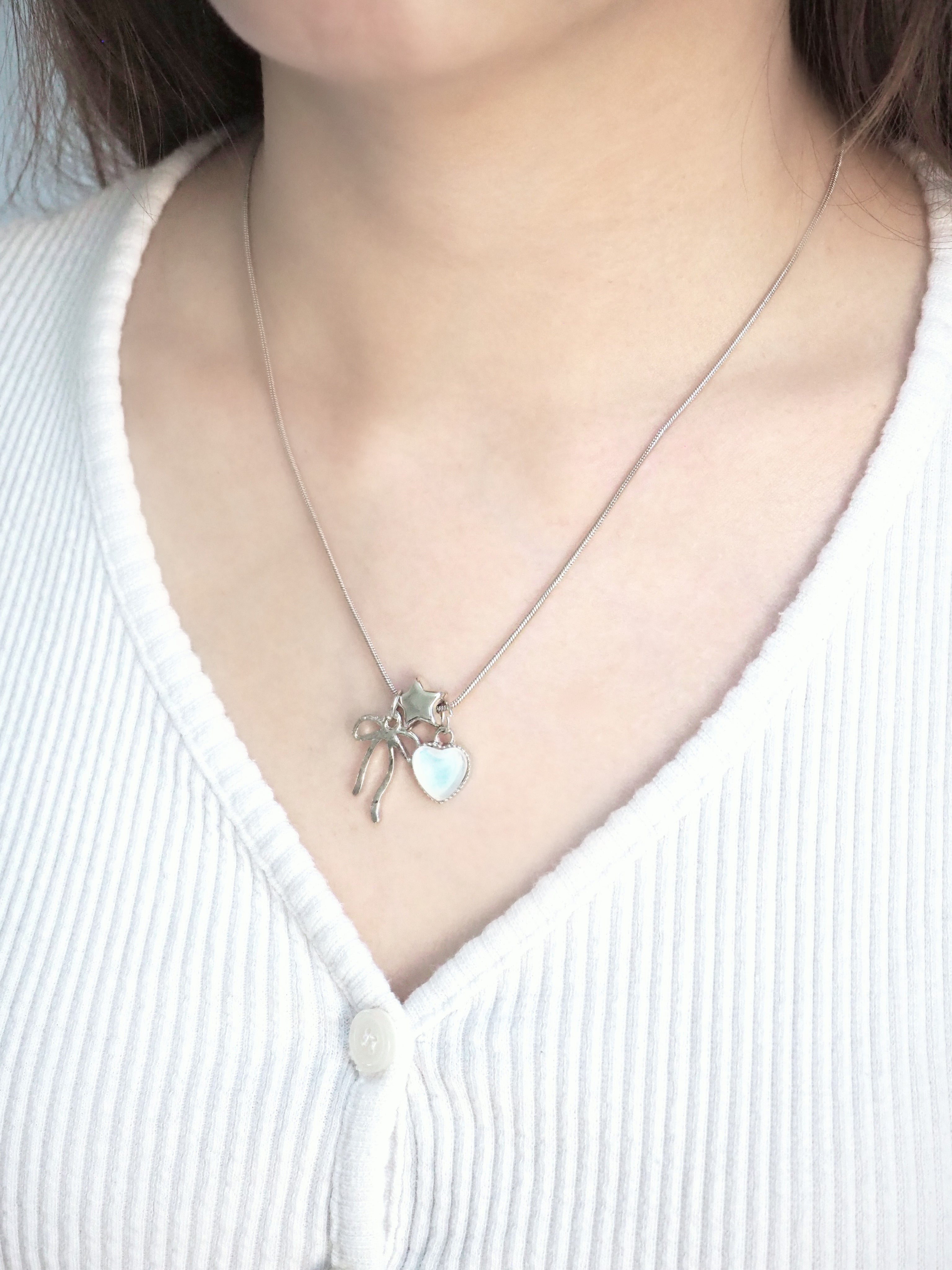 cute ribbon pendants snake chain necklace