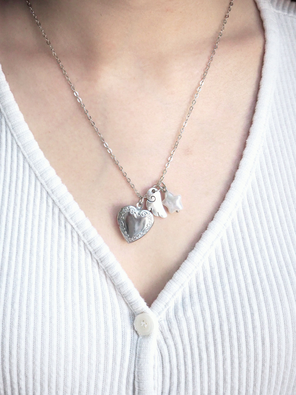 quilted heart star necklace