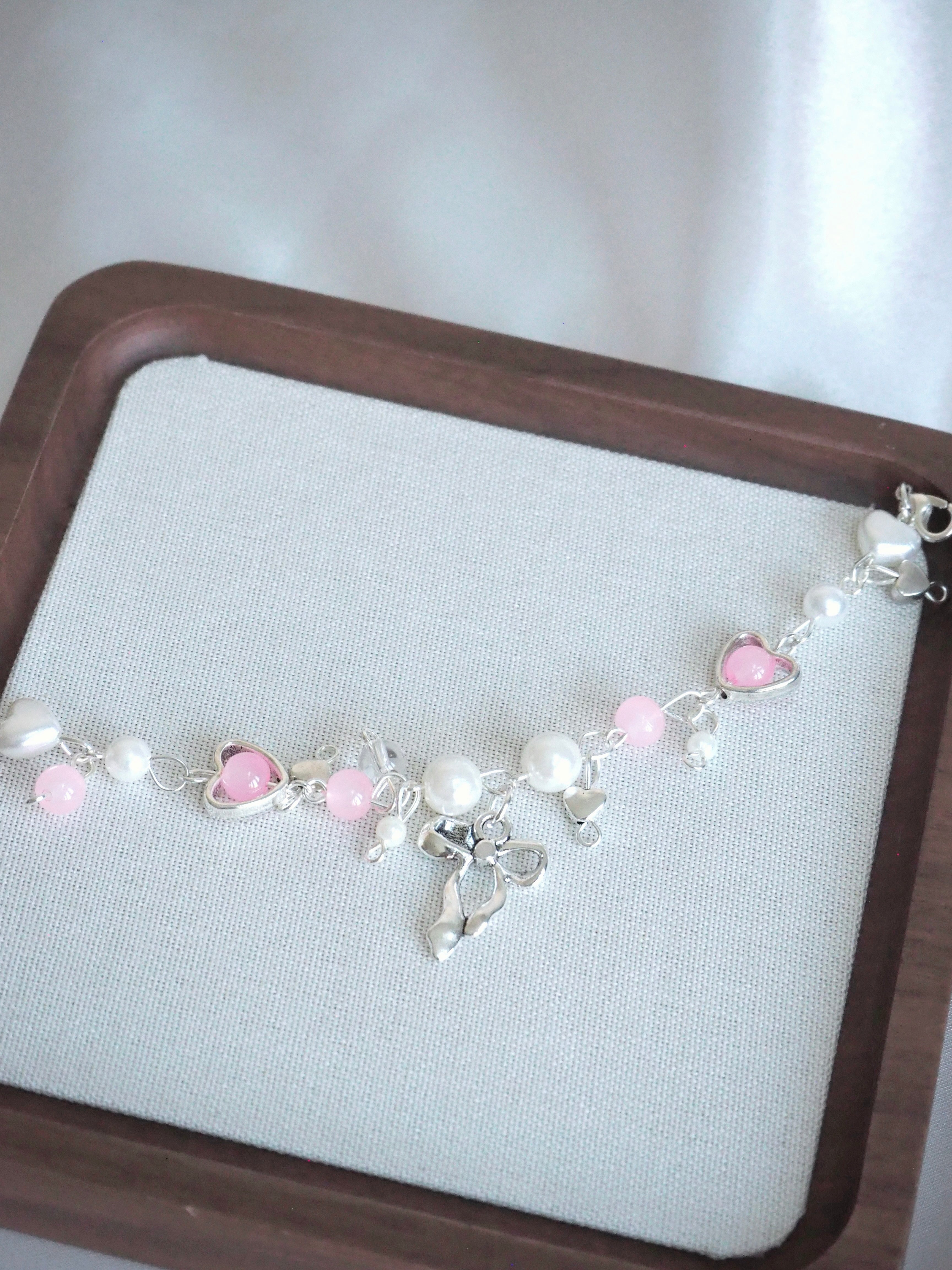 pink ribbon beads bracelet