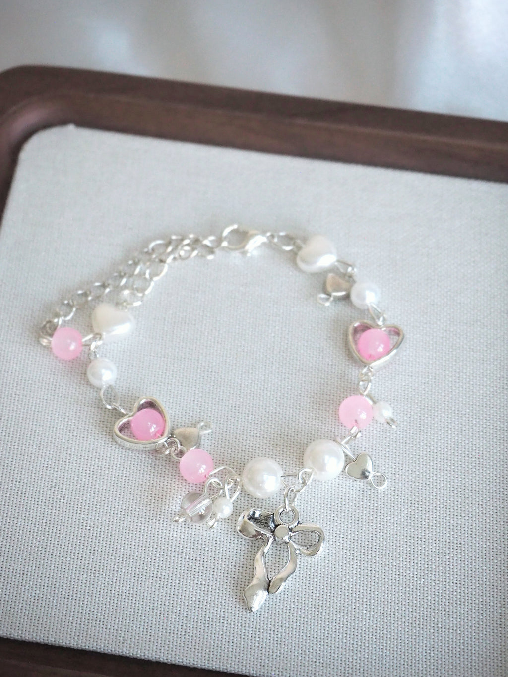 pink ribbon beads bracelet