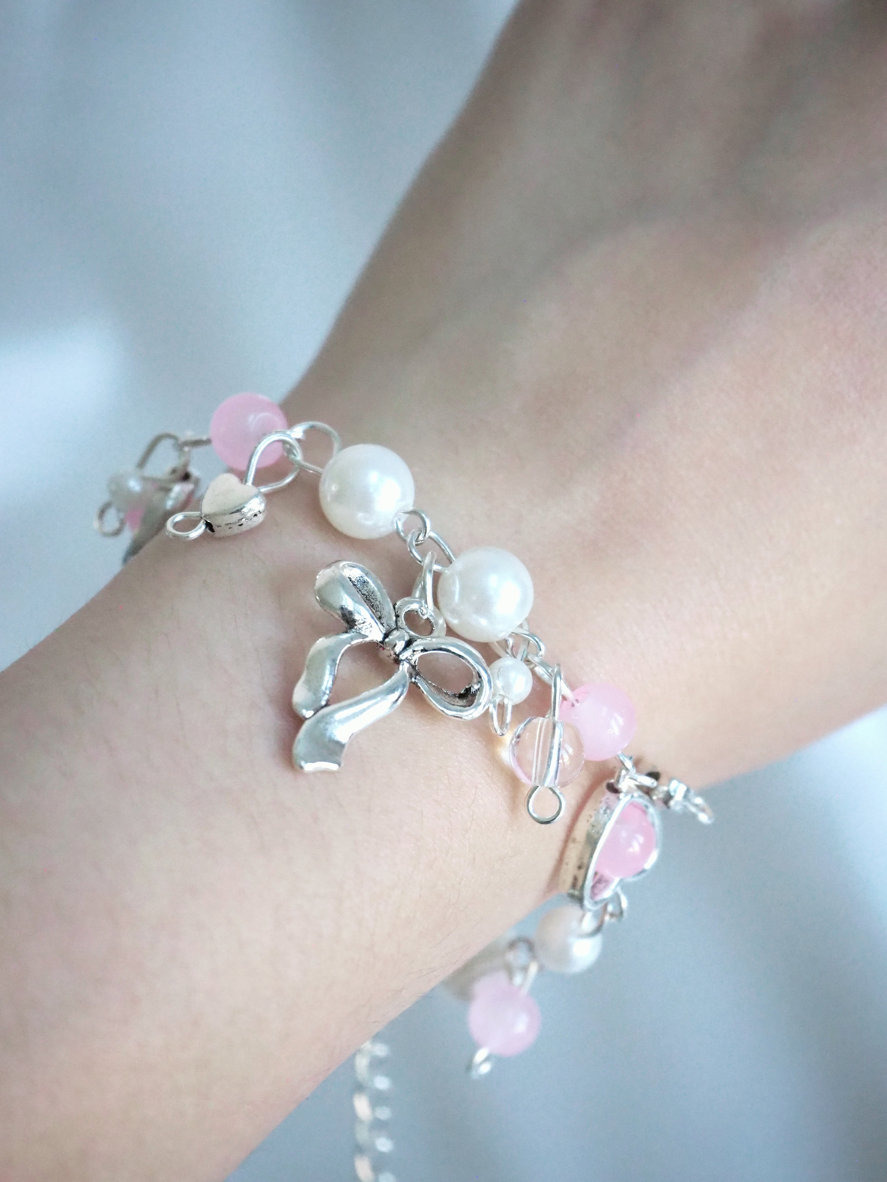 pink ribbon beads bracelet