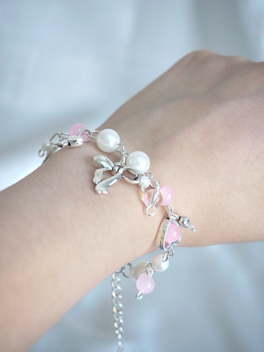 pink ribbon beads bracelet