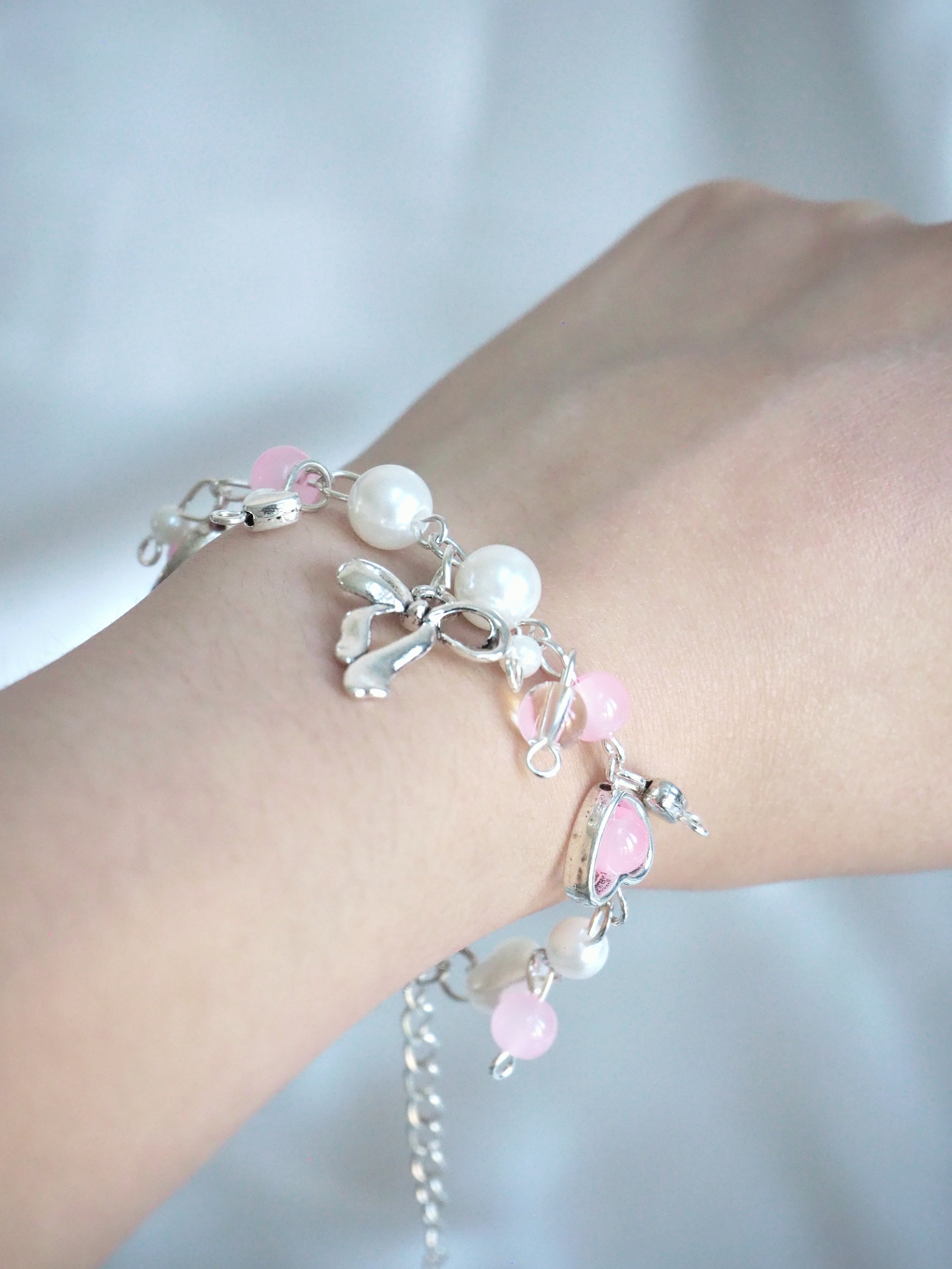 pink ribbon beads bracelet