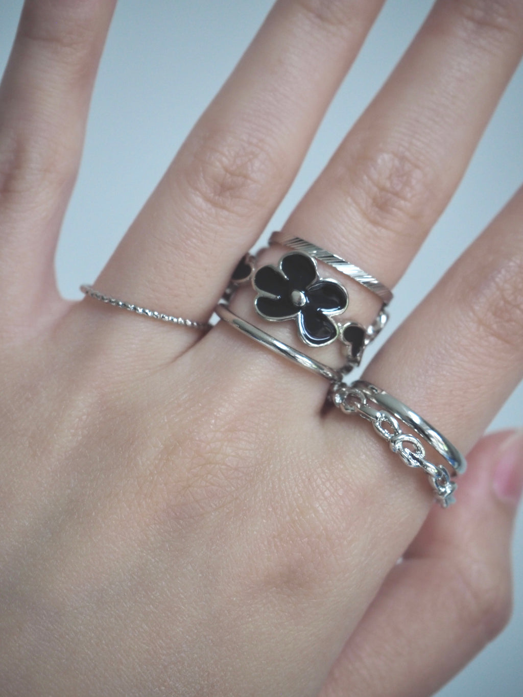 6-in-1 flower layered ring set