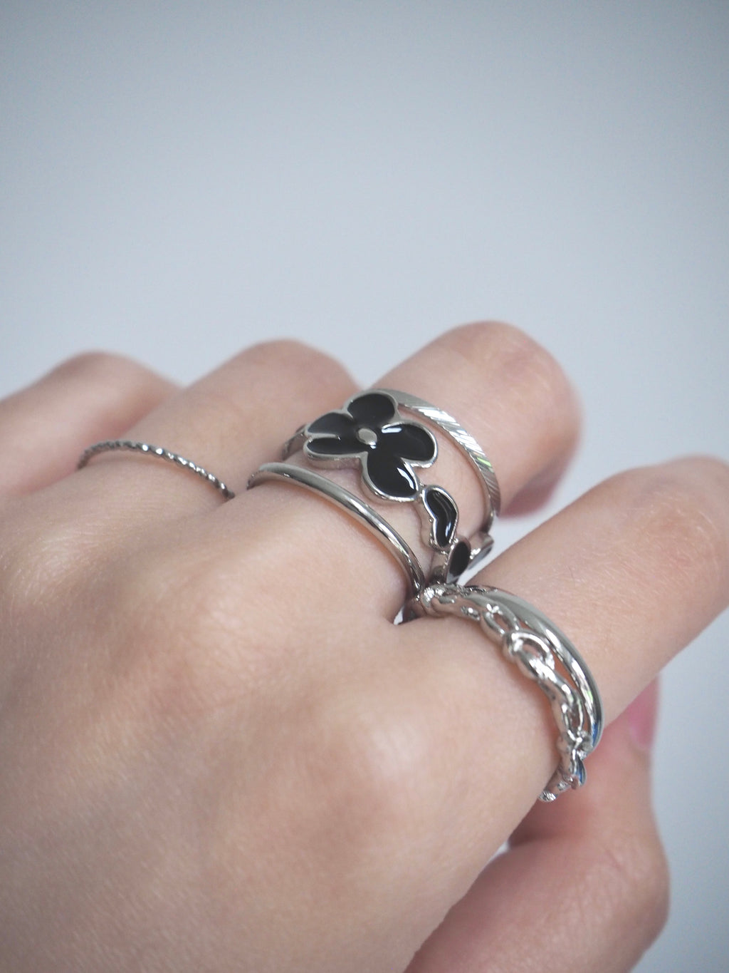6-in-1 flower layered ring set