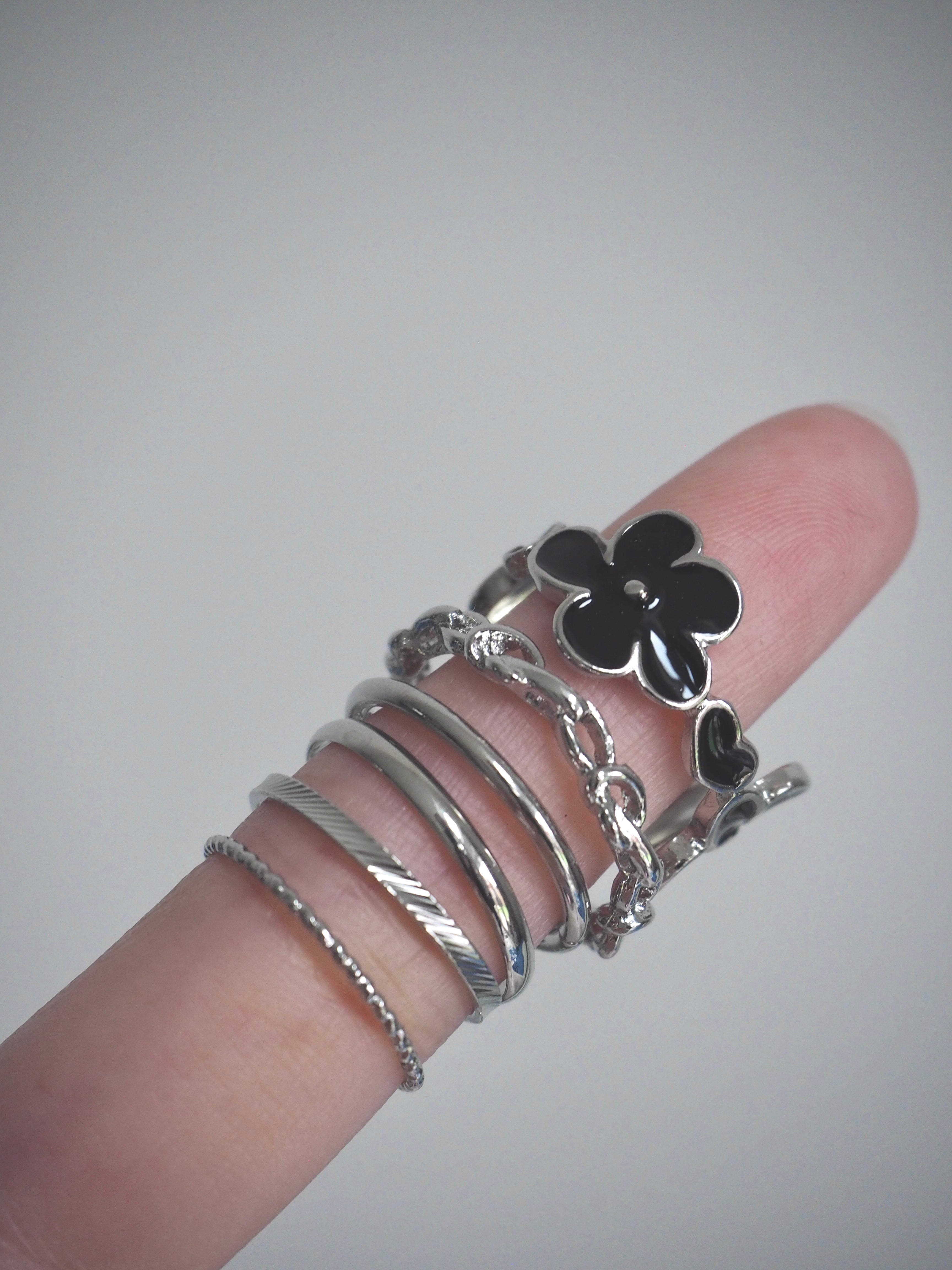 6-in-1 flower layered ring set
