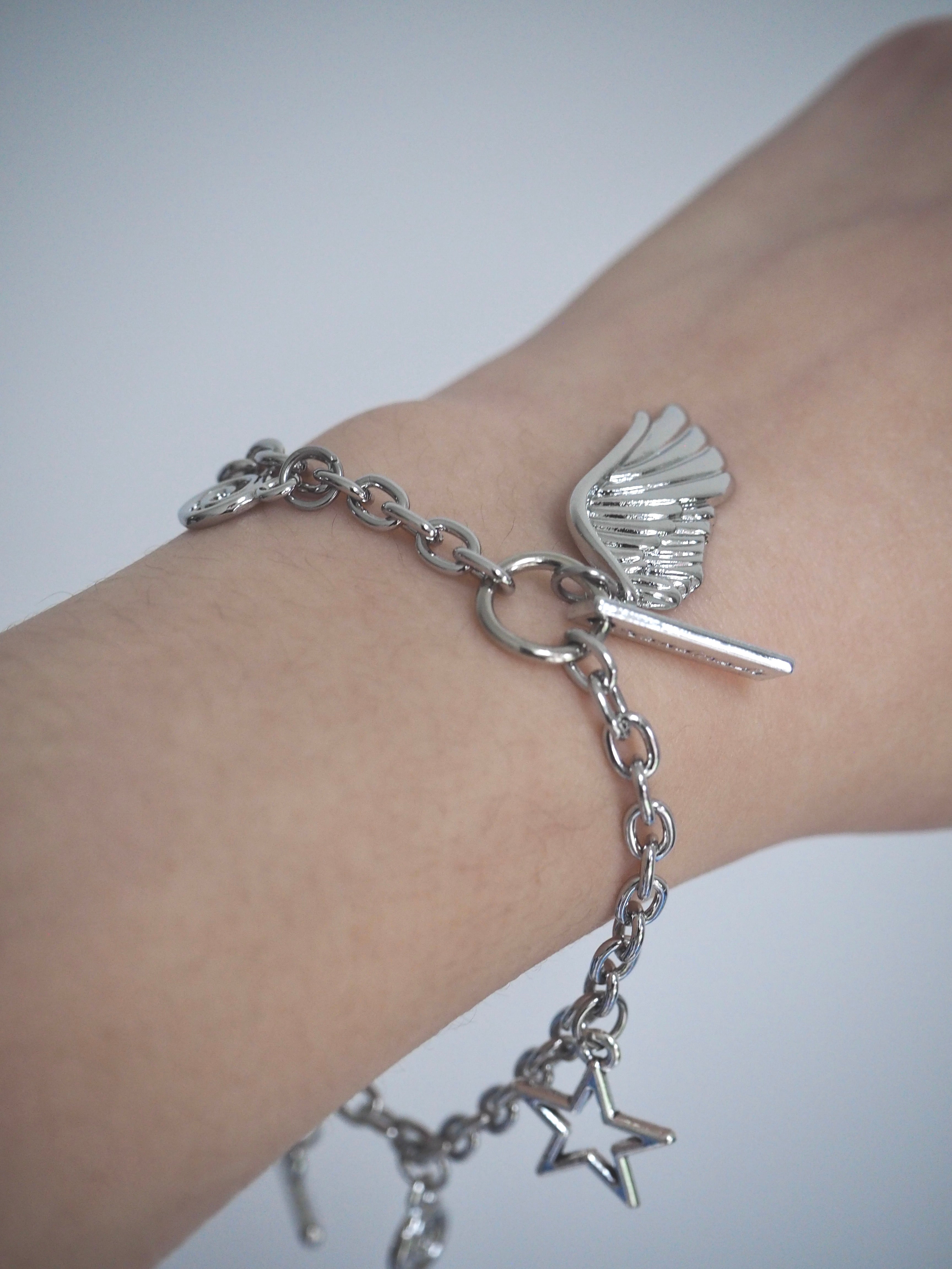 toggle bar angel wing chain bracelet