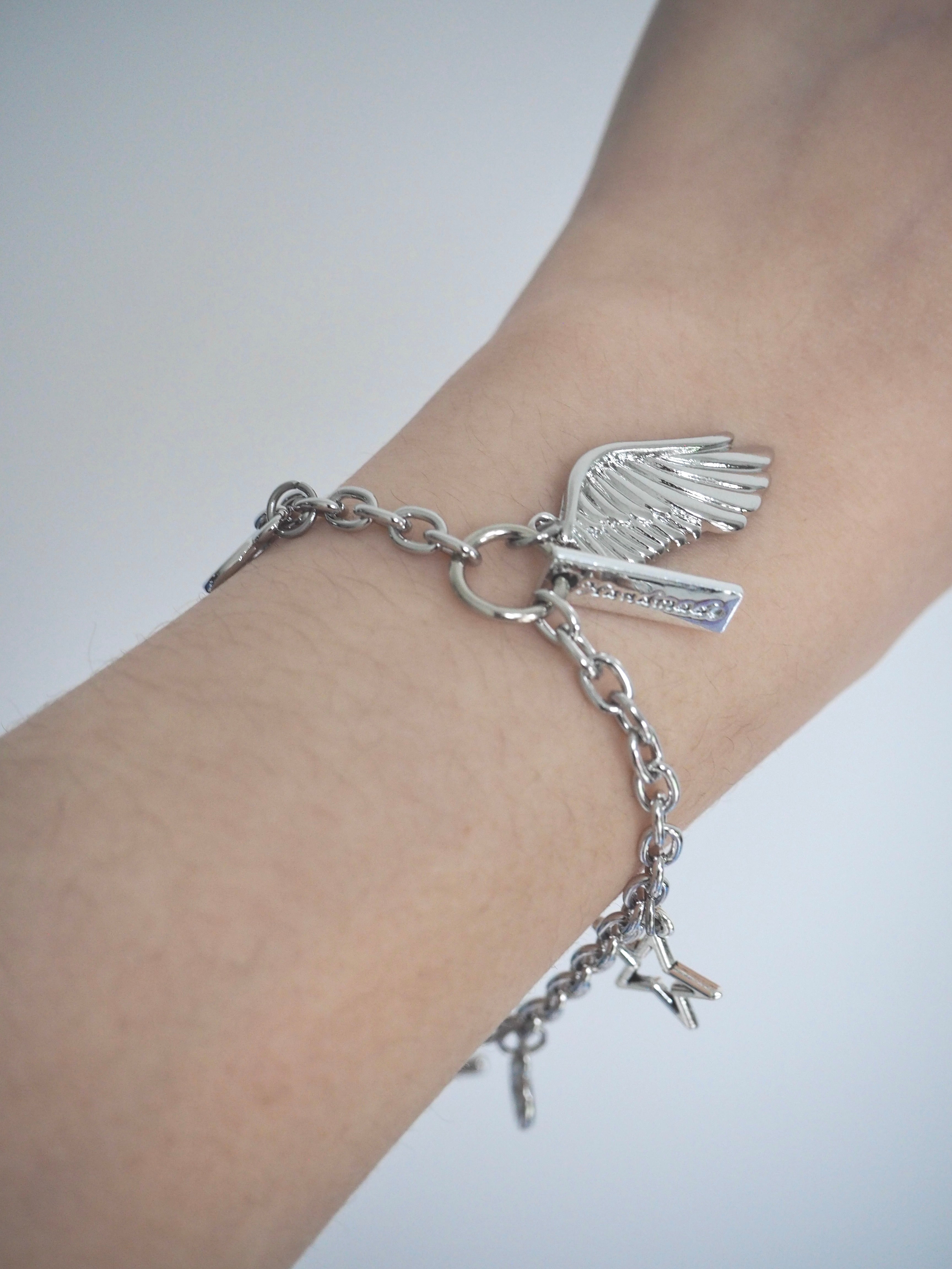toggle bar angel wing chain bracelet