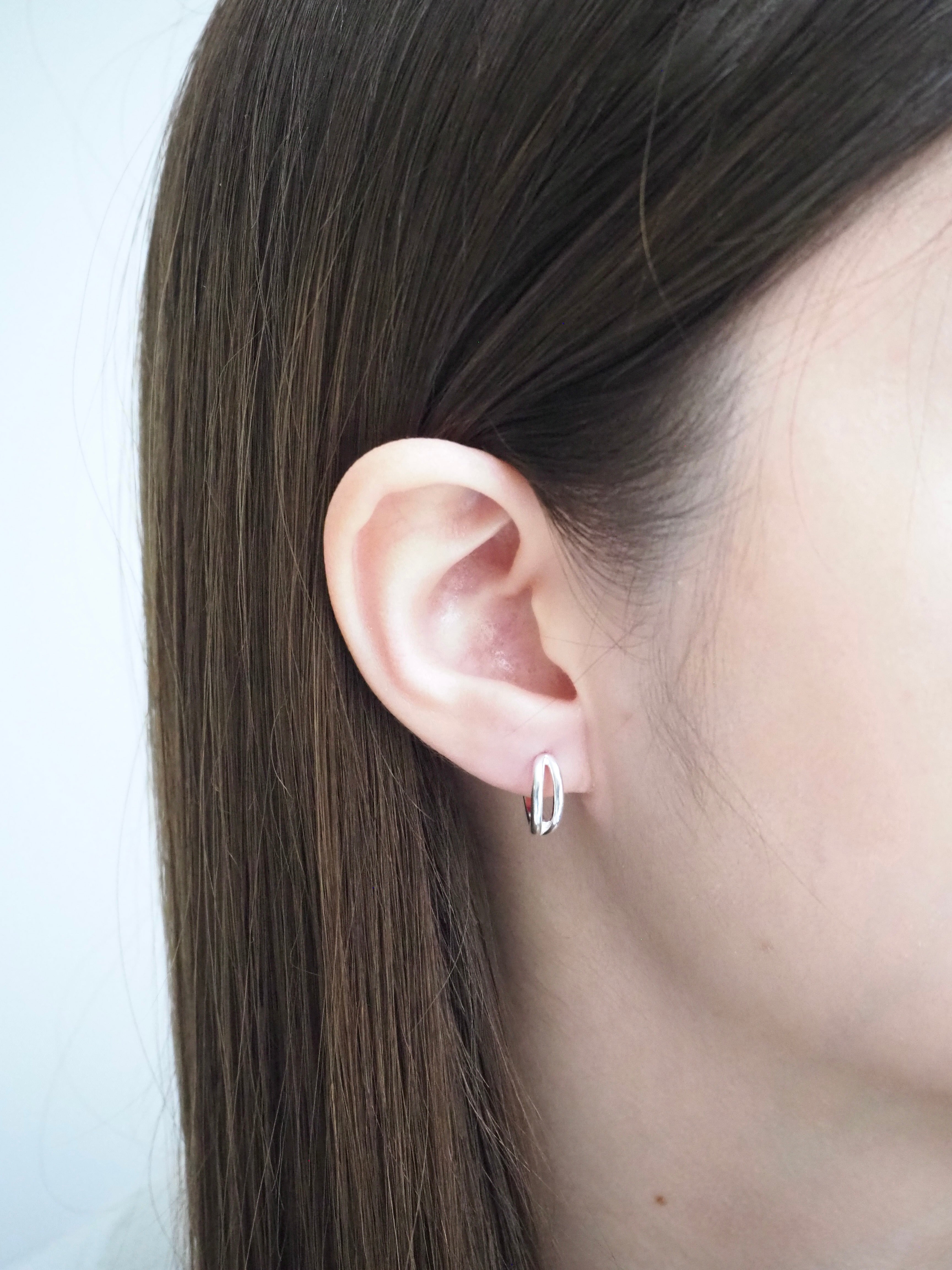 [925silver] one-touch duo ring earrings