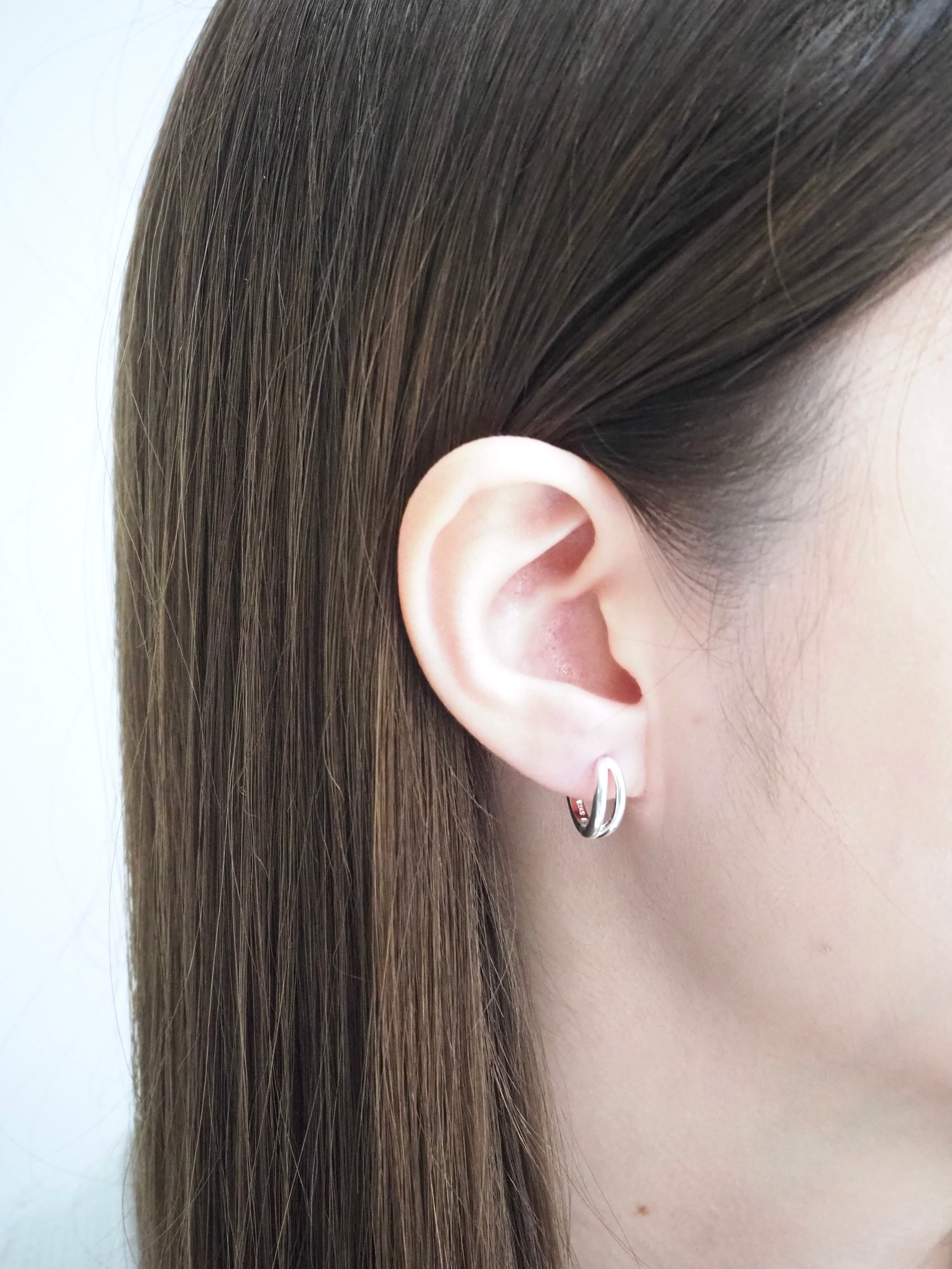 [925silver] one-touch duo ring earrings