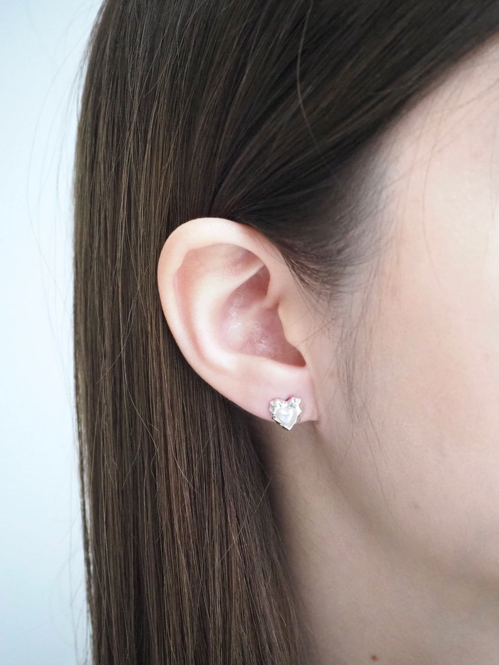 [925silver] vintage heart pearl earrings