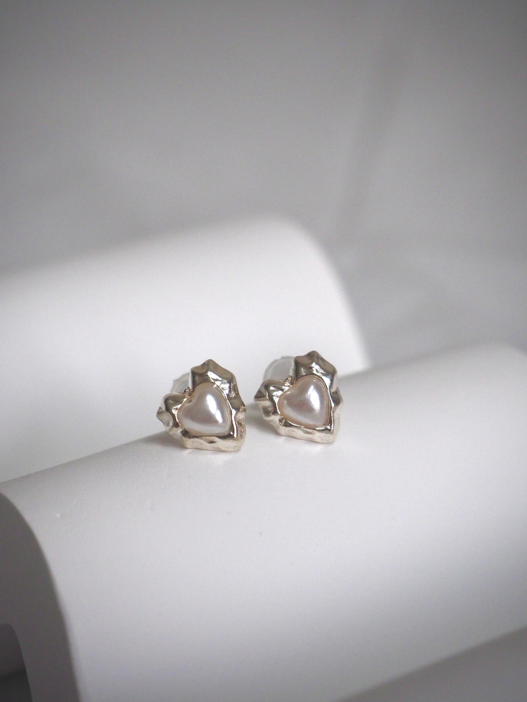 [925silver] vintage heart pearl earrings