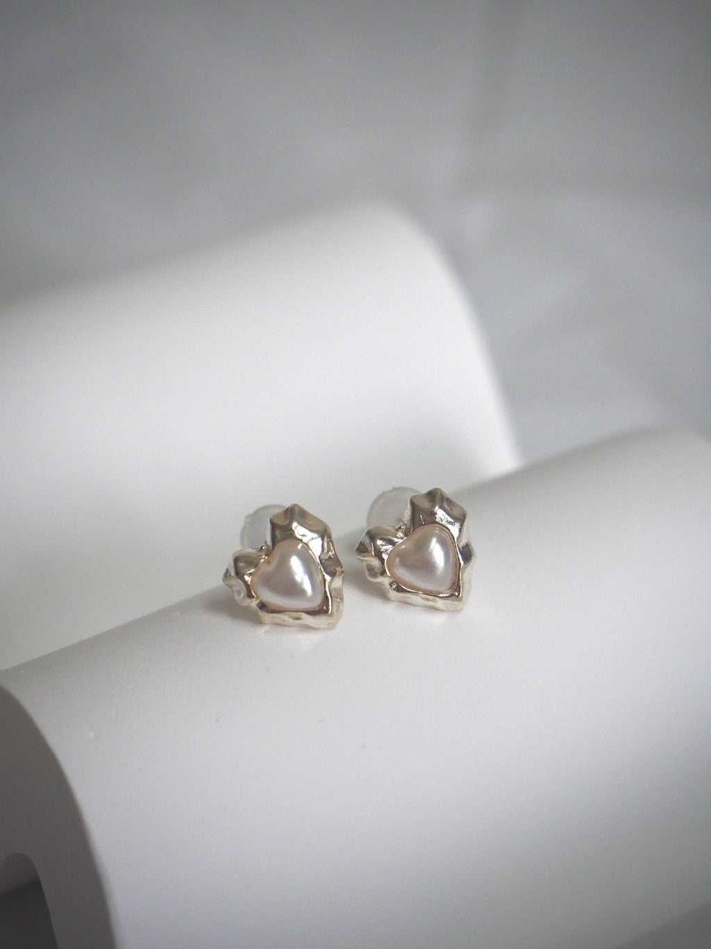 [925silver] vintage heart pearl earrings
