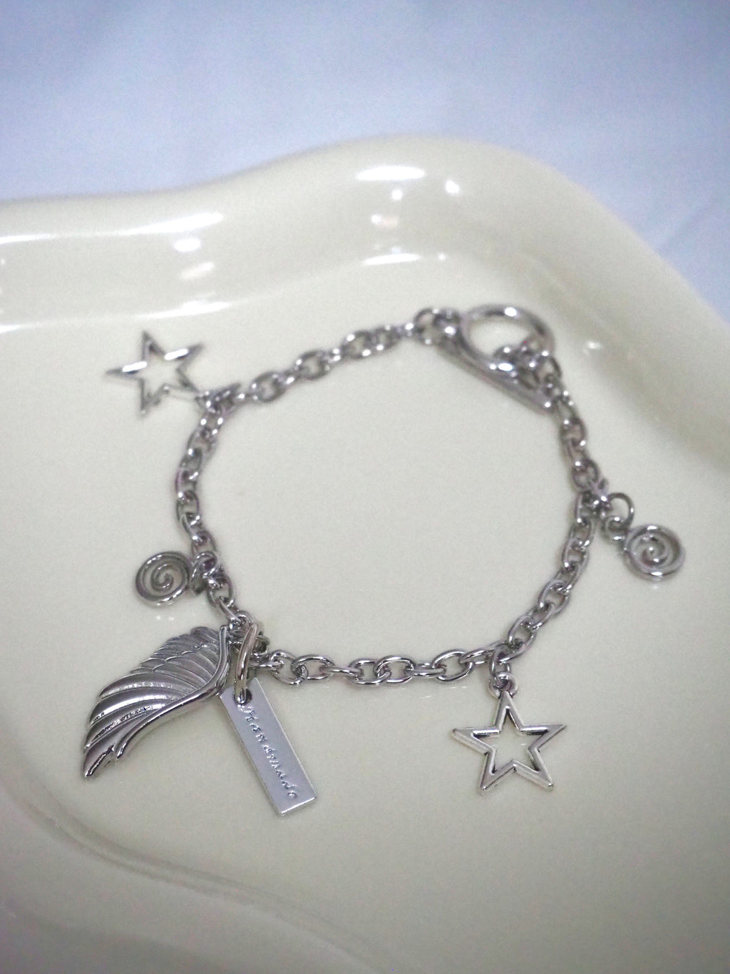 toggle bar angel wing chain bracelet