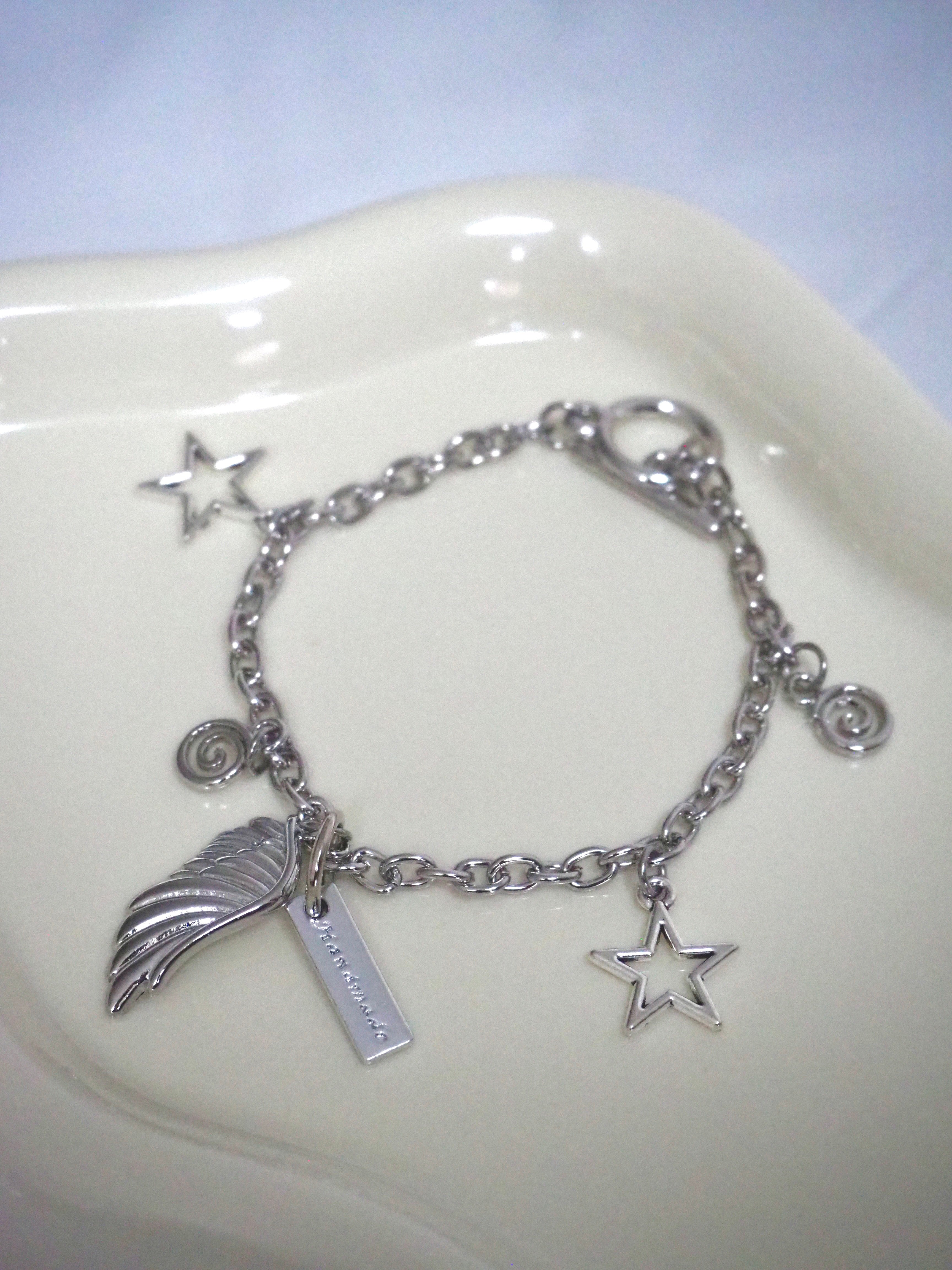 toggle bar angel wing chain bracelet