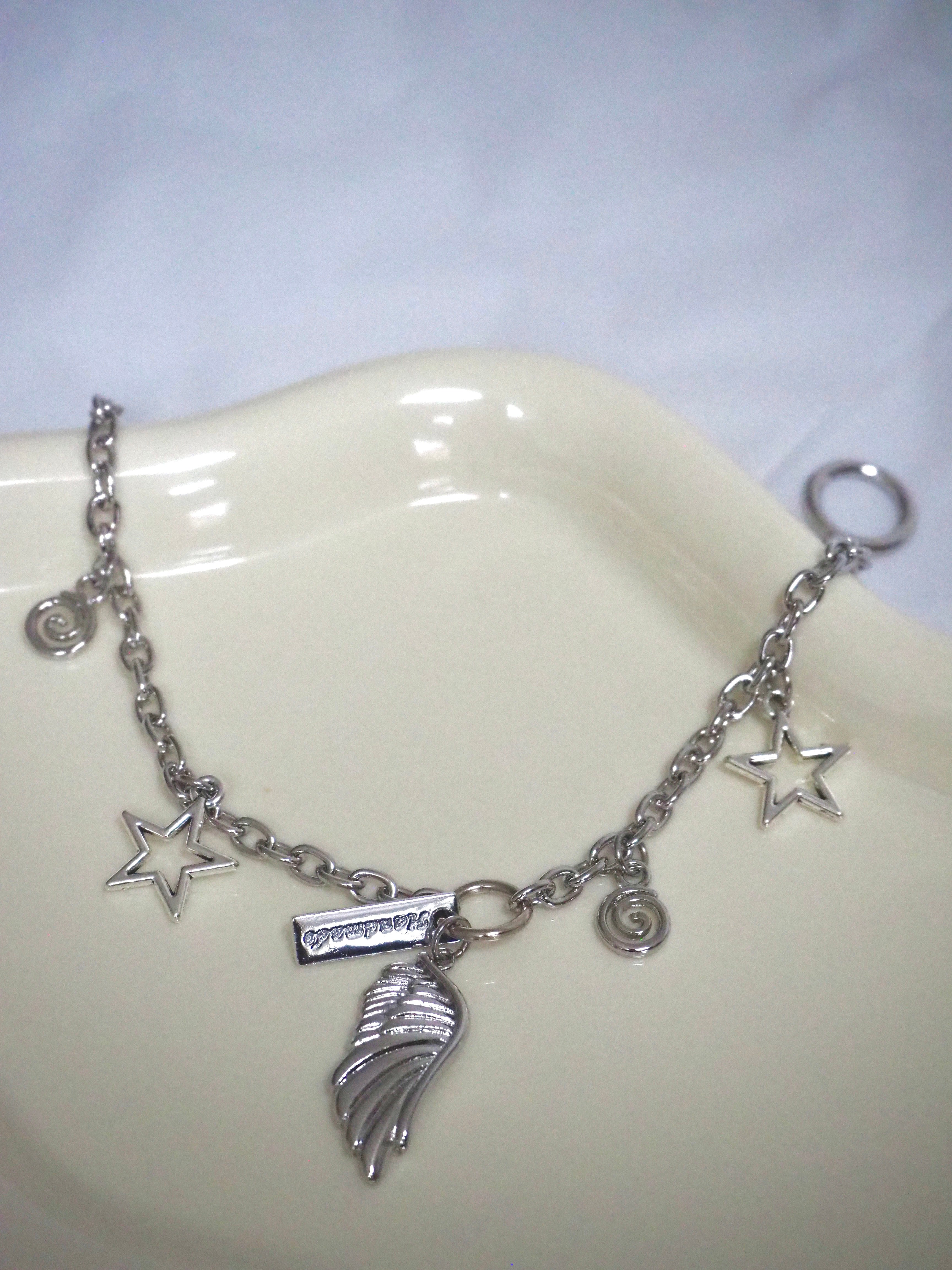 toggle bar angel wing chain bracelet