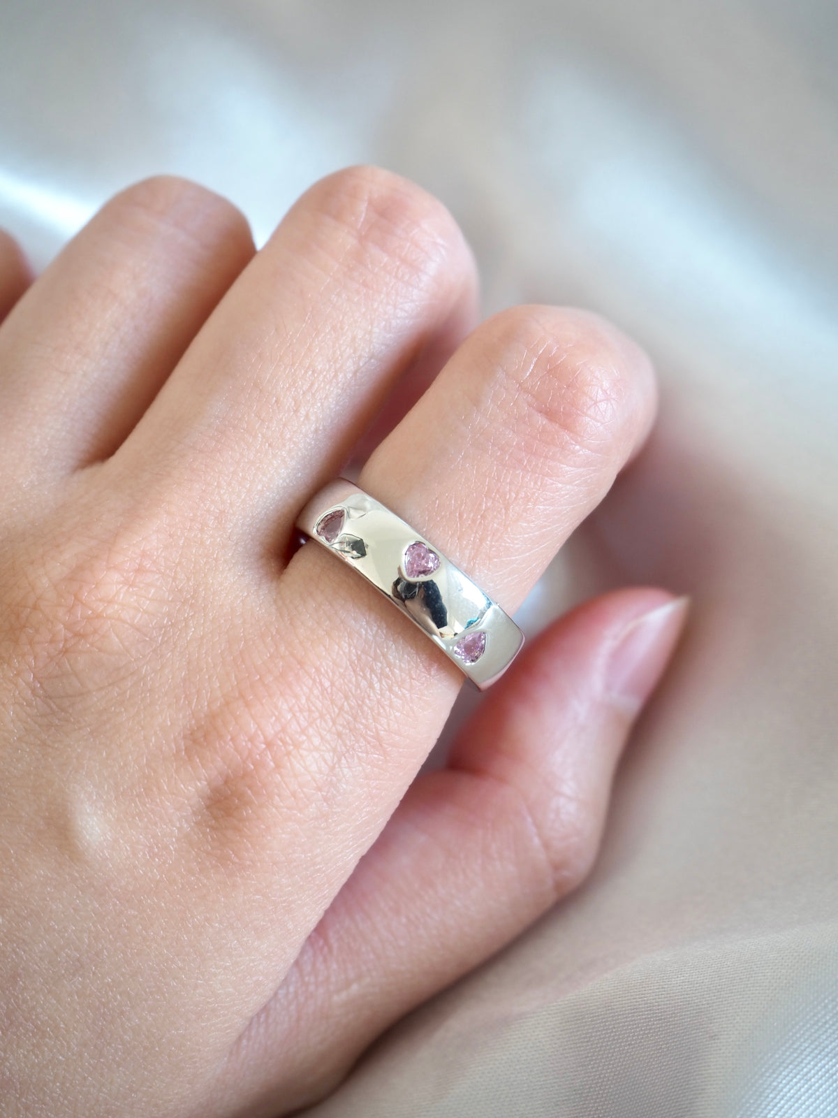 solid pink heart ring