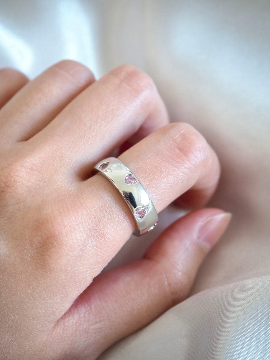 solid pink heart ring
