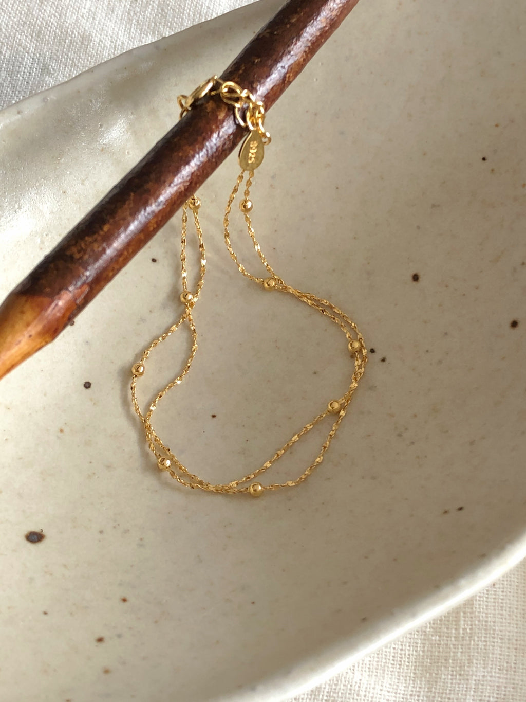 [925silver] ball point layered bracelet