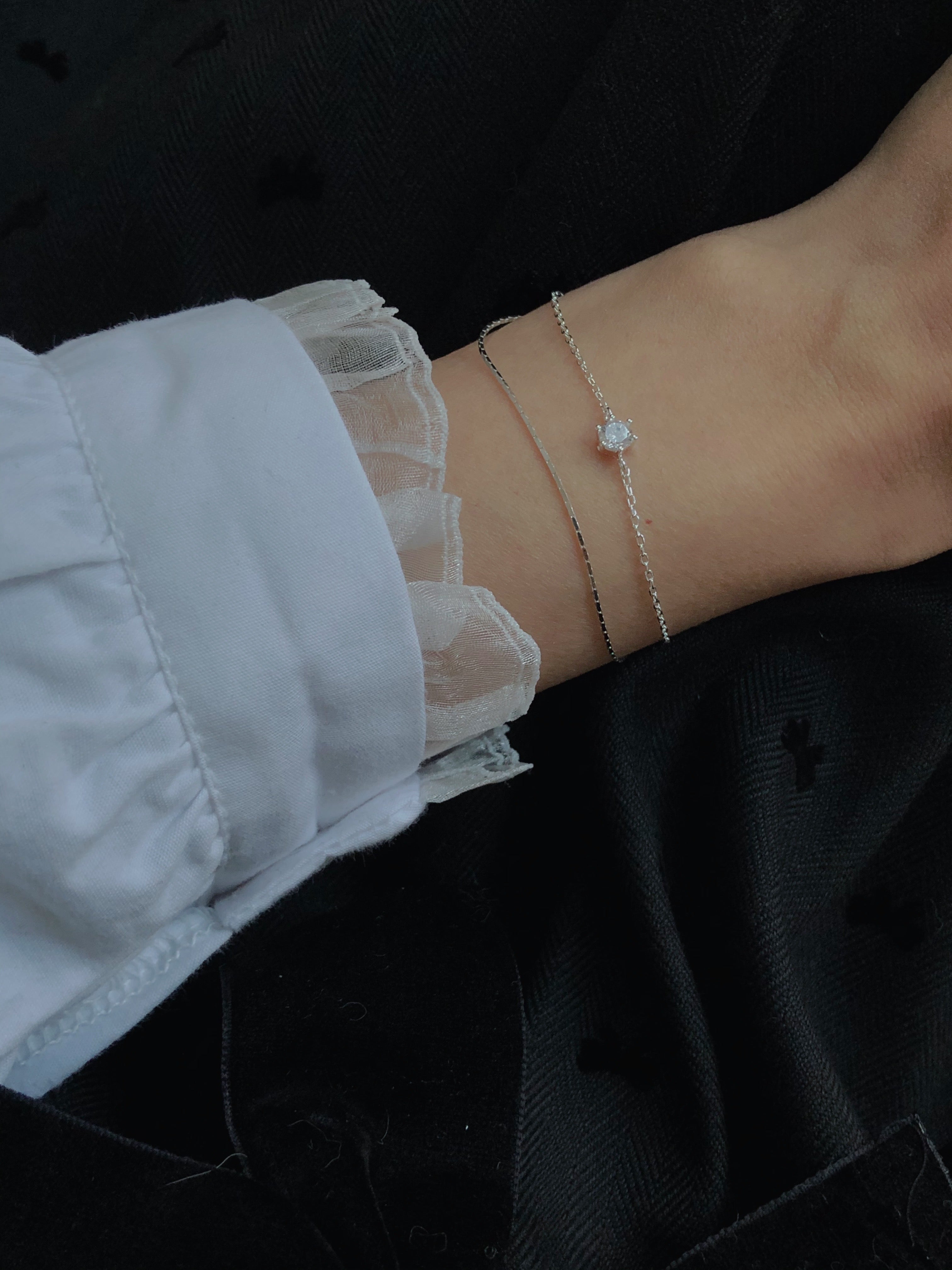 [925silver] double row cubic zirconia bracelet