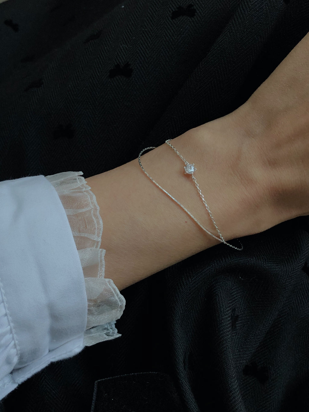 [925silver] double row cubic zirconia bracelet