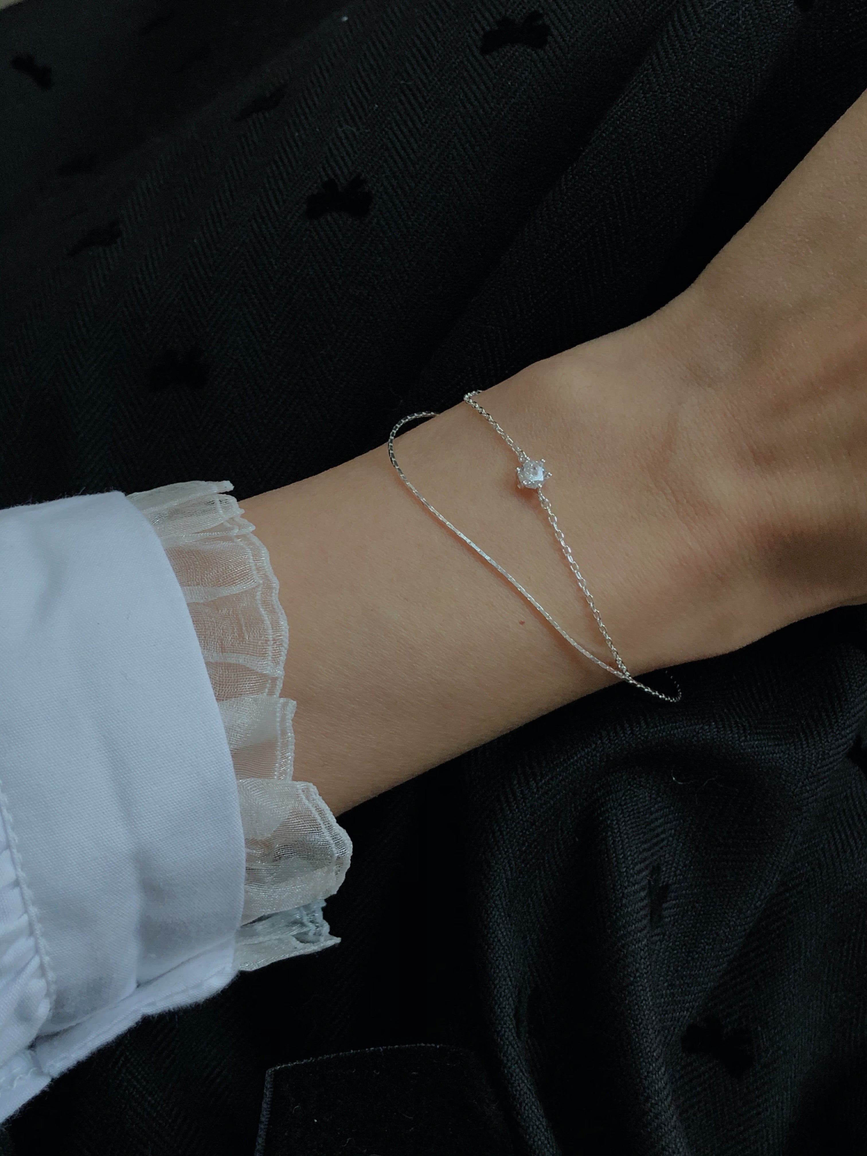 [925silver] double row cubic zirconia bracelet