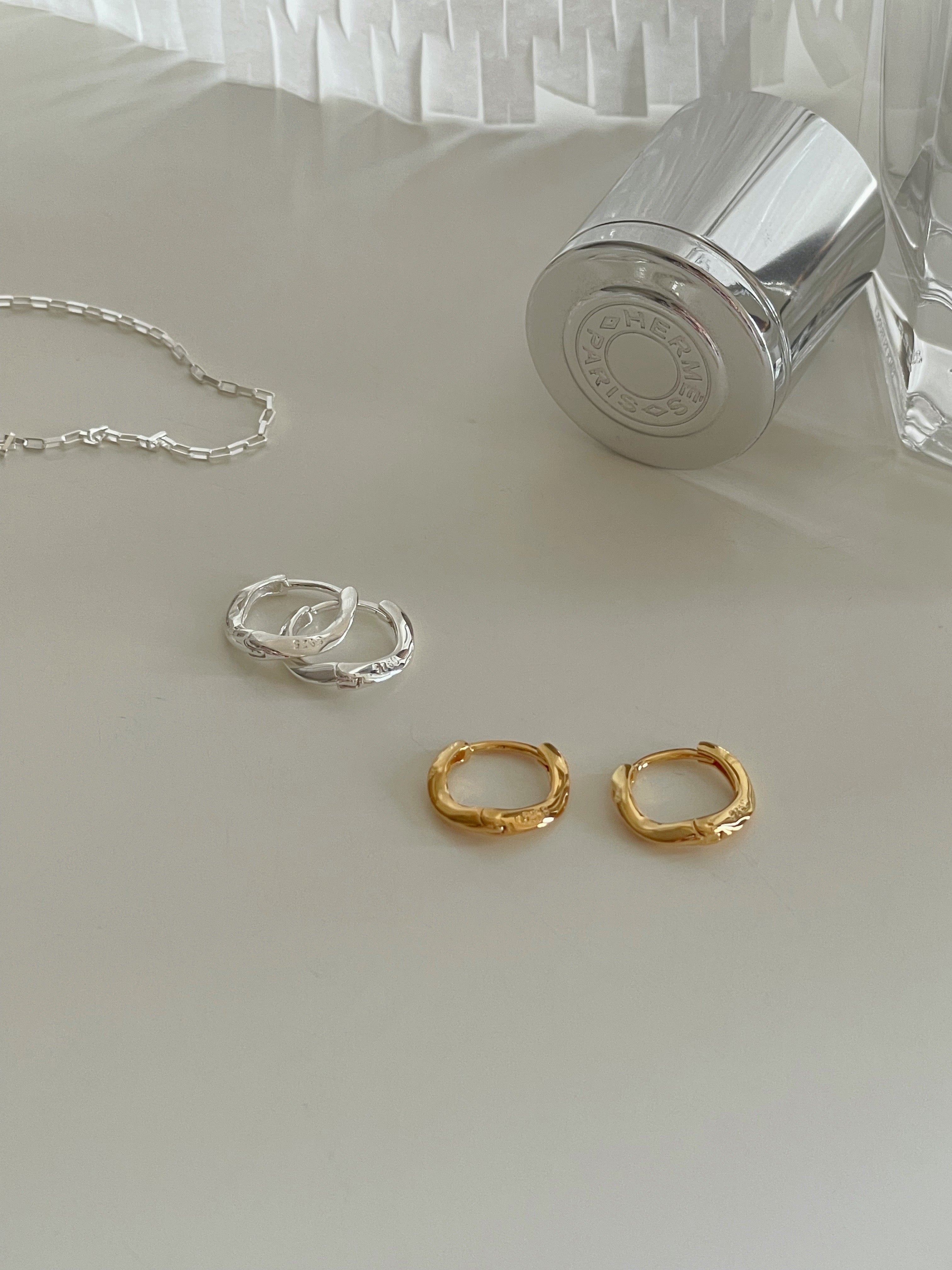 [925silver] simple wave one-touch earrings