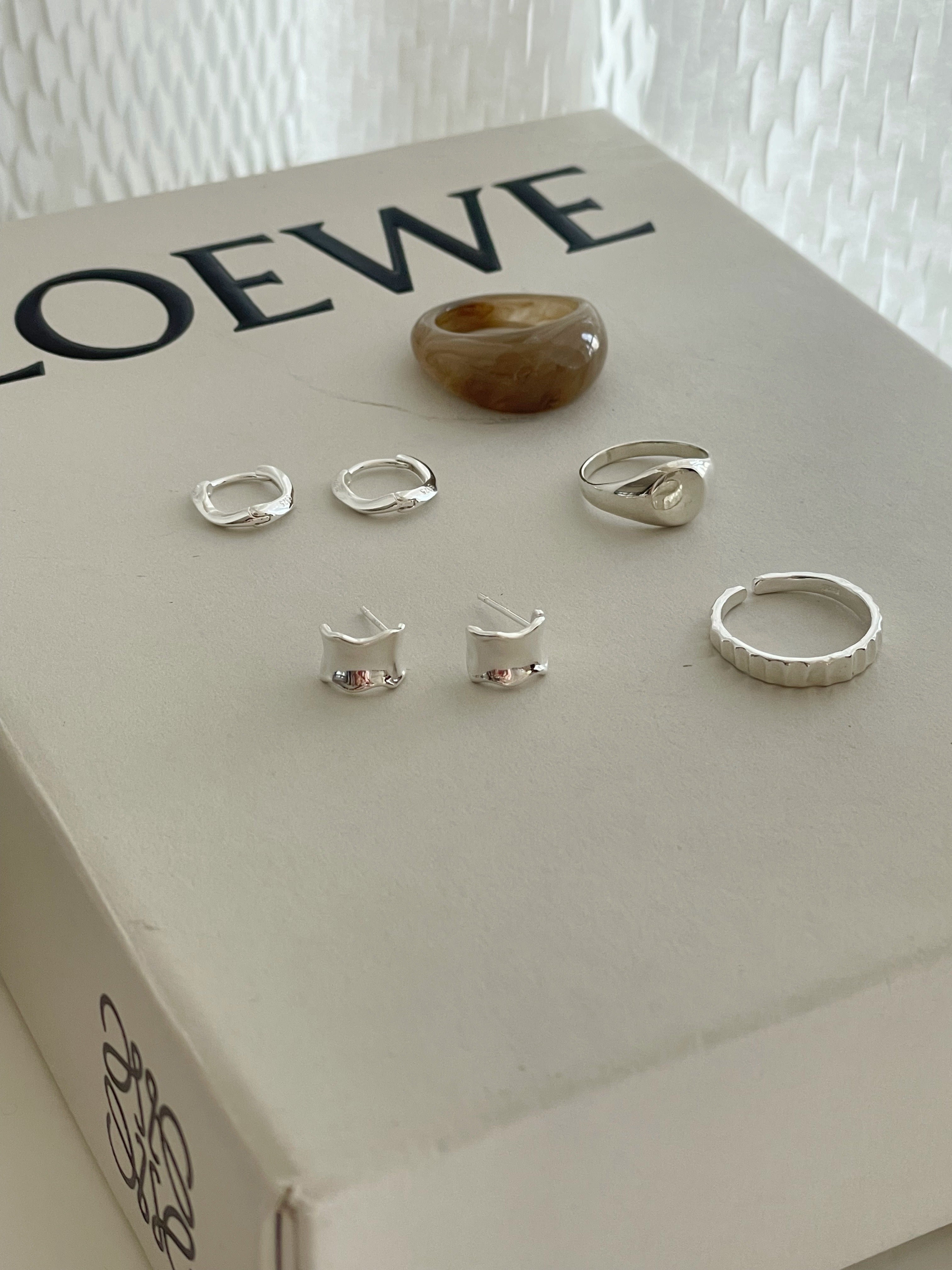 [925silver] simple wave one-touch earrings