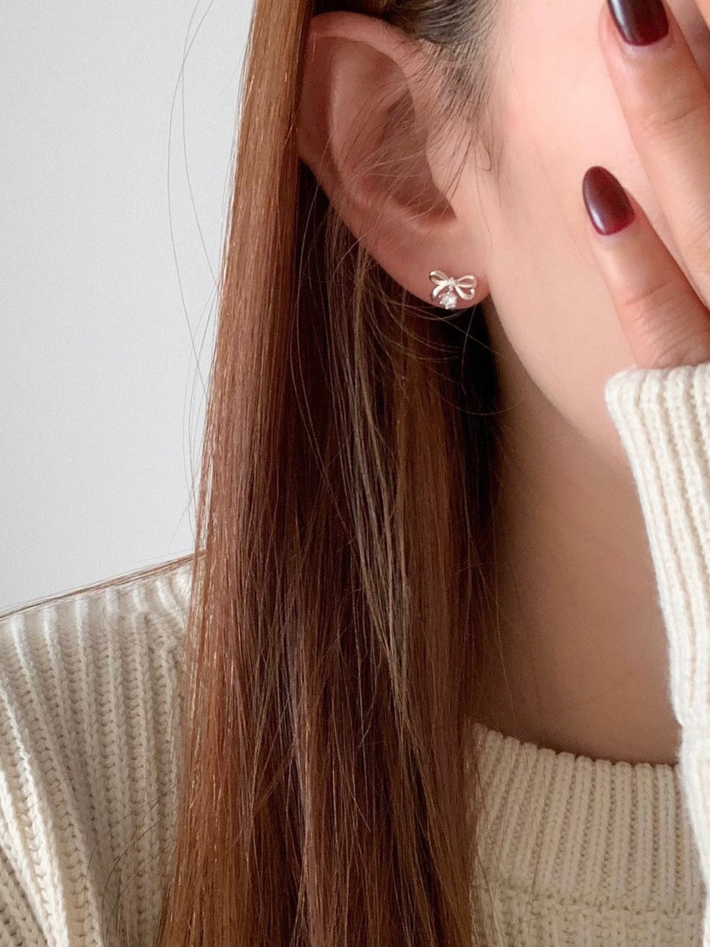 [925silver] ribbon cubic zirconia earrings