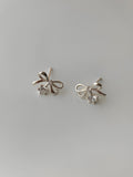 [925silver] ribbon cubic zirconia earrings