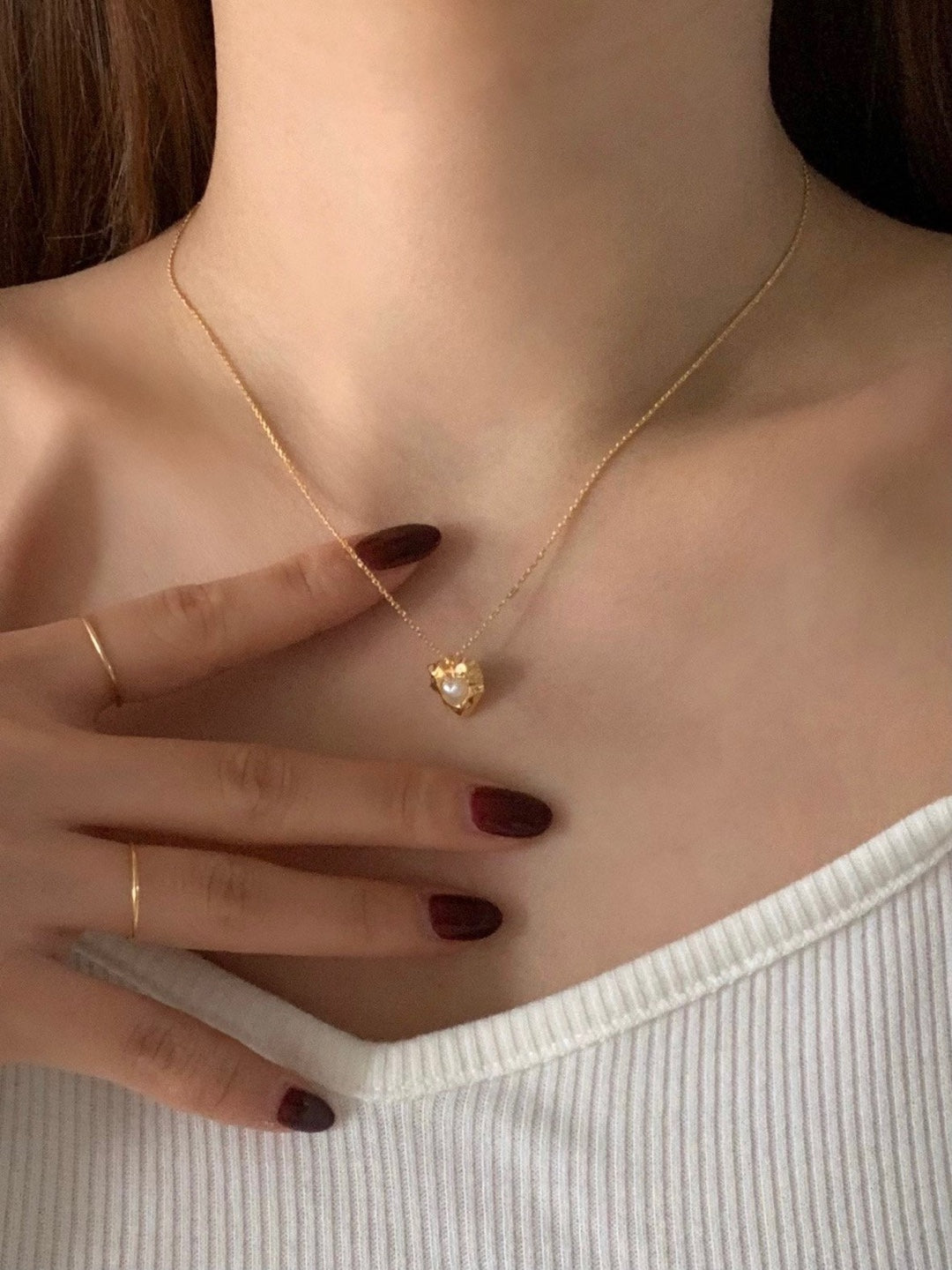 [925silver] vintage heart pearl necklace