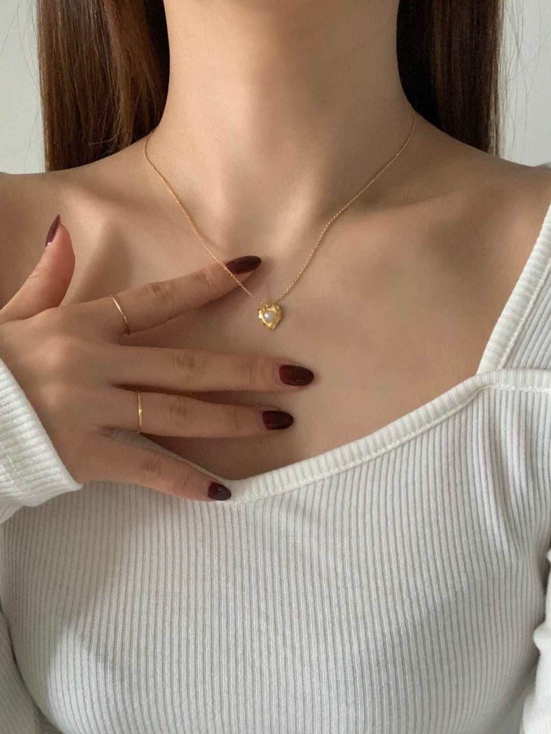 [925silver] vintage heart pearl necklace