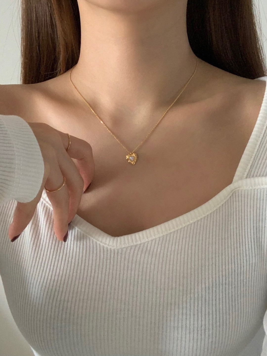 [925silver] vintage heart pearl necklace