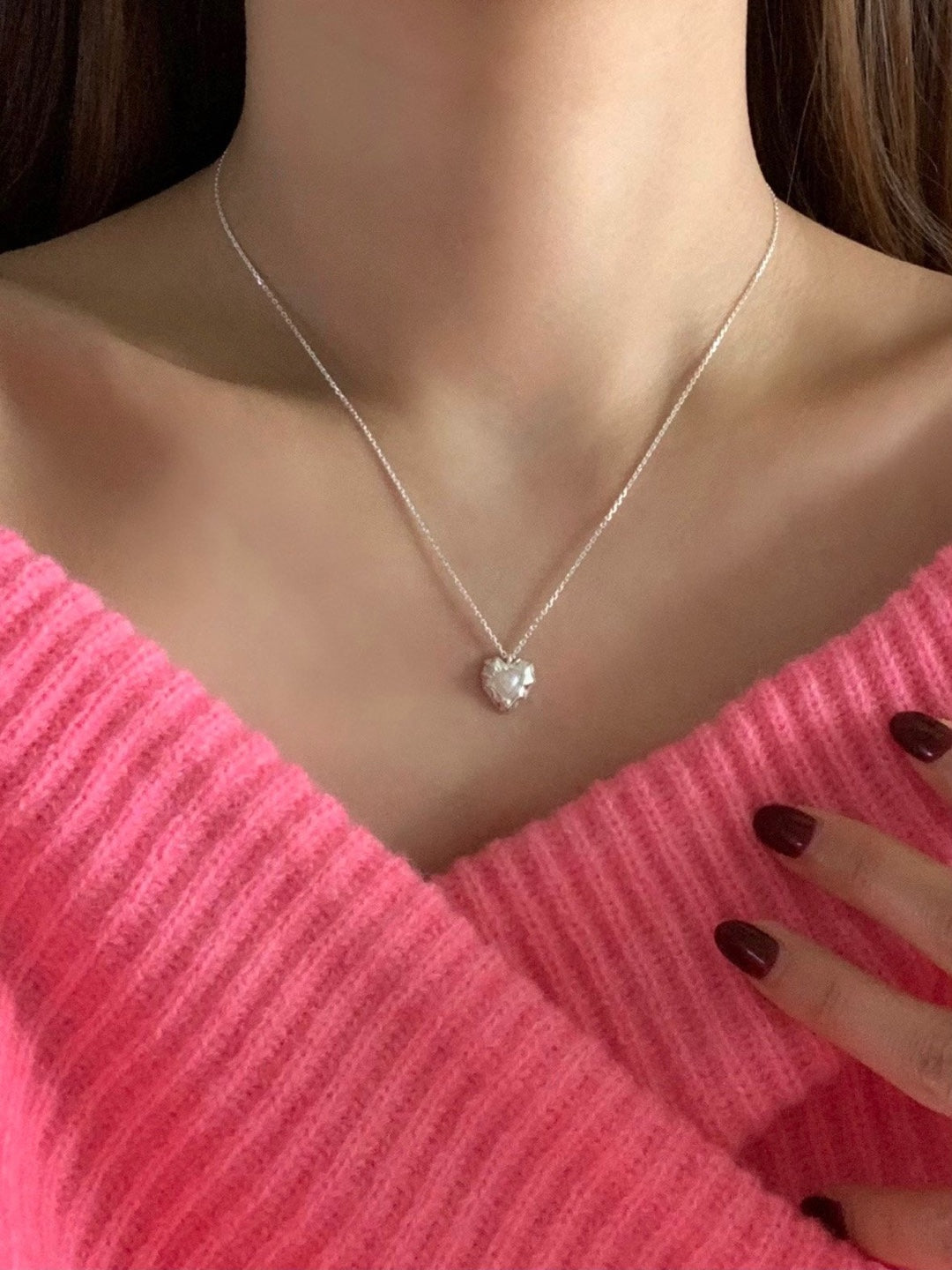 [925silver] vintage heart pearl necklace