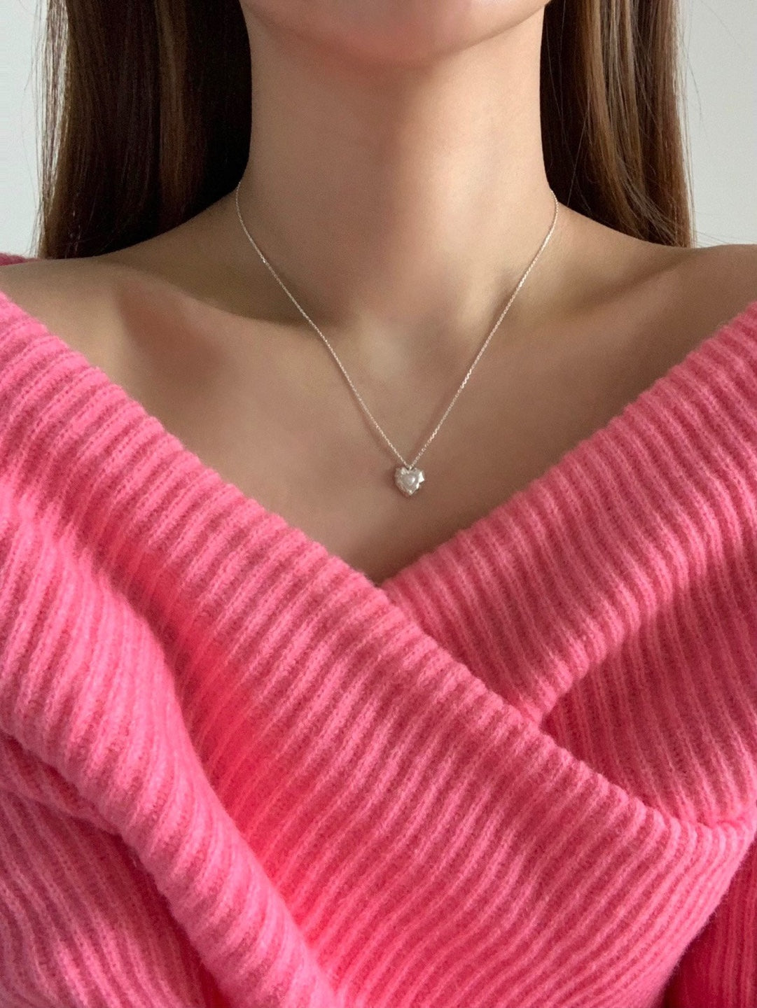 [925silver] vintage heart pearl necklace