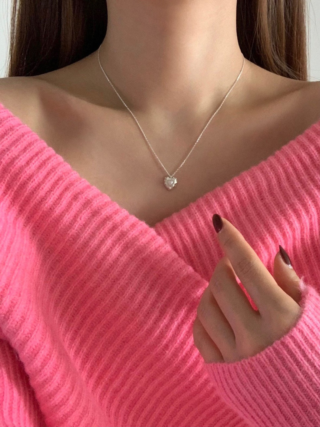 [925silver] vintage heart pearl necklace