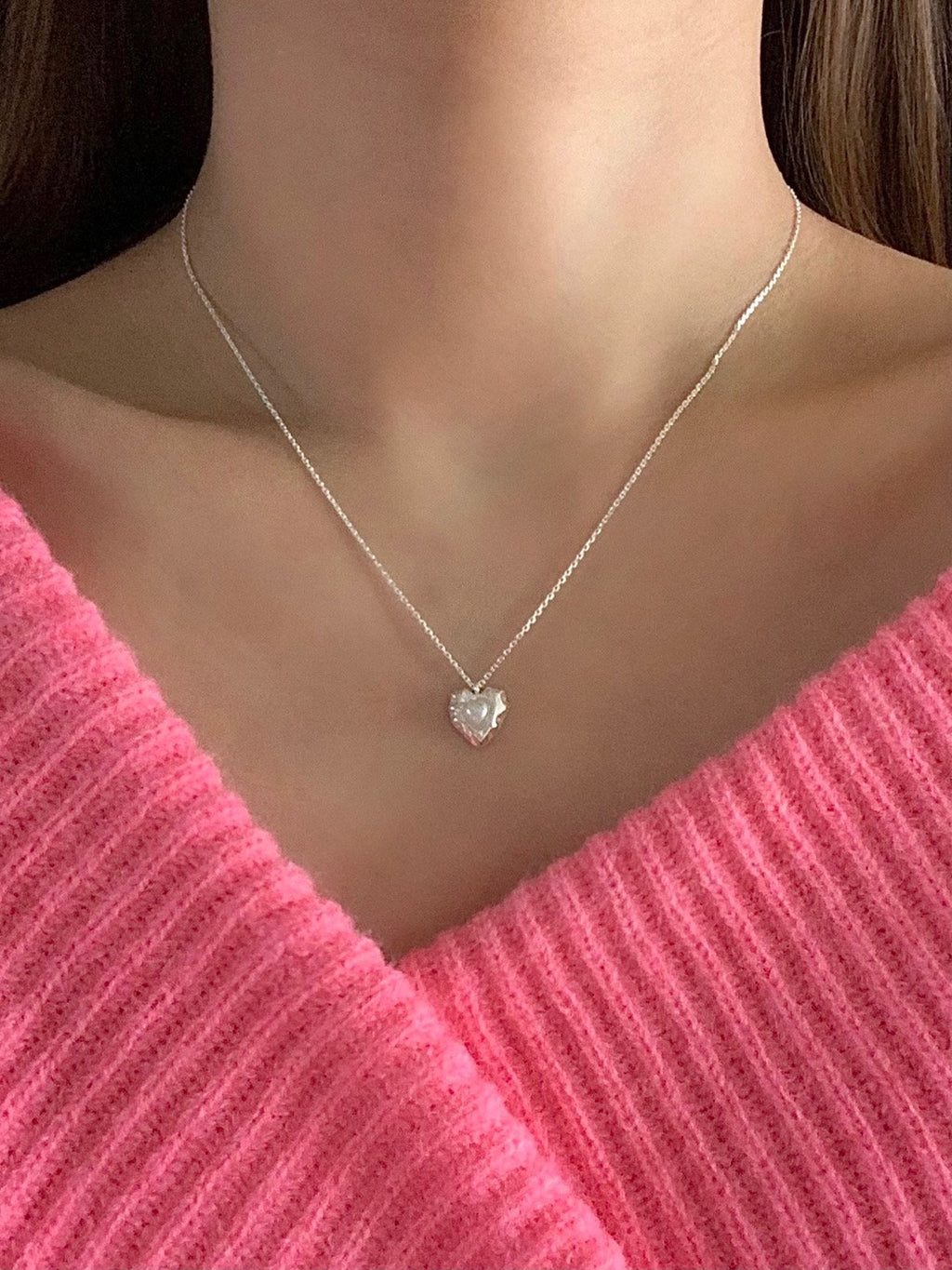 [925silver] vintage heart pearl necklace