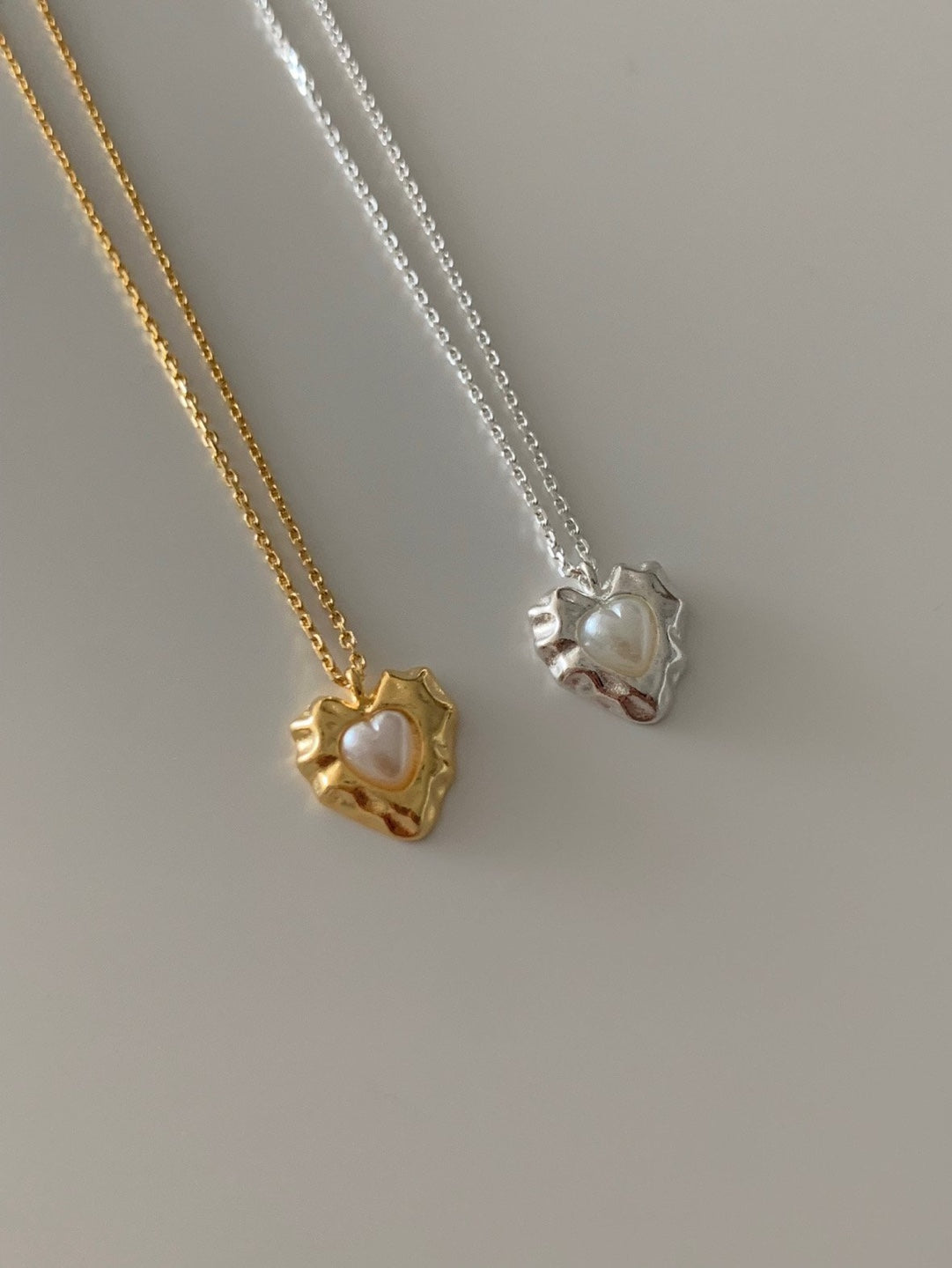 [925silver] vintage heart pearl necklace