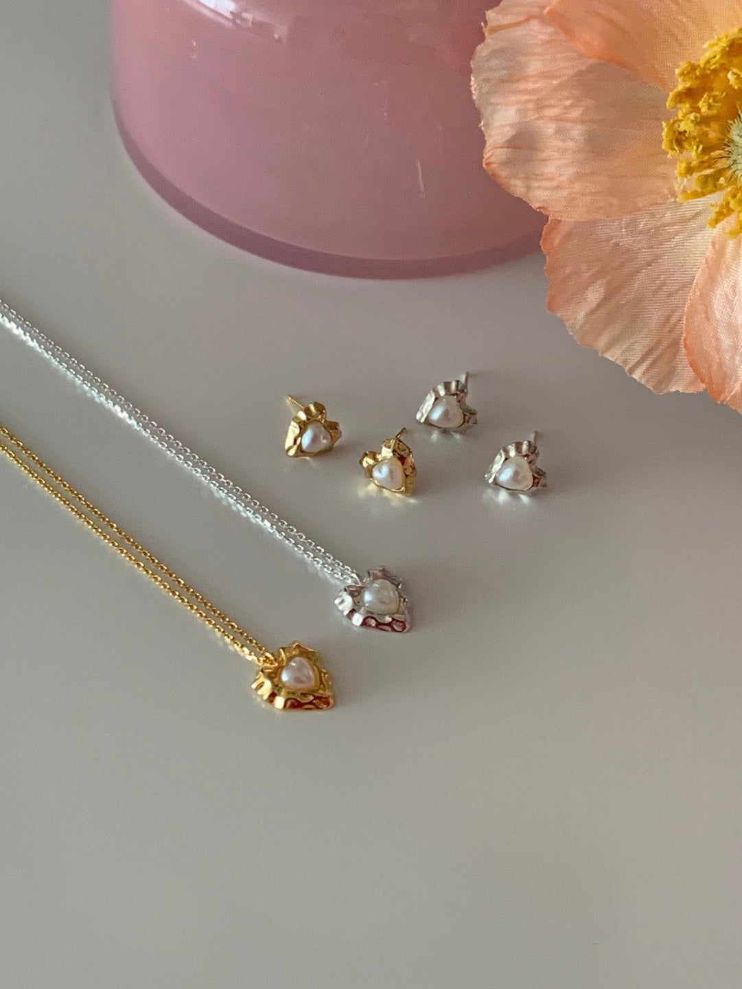 [925silver] vintage heart pearl necklace