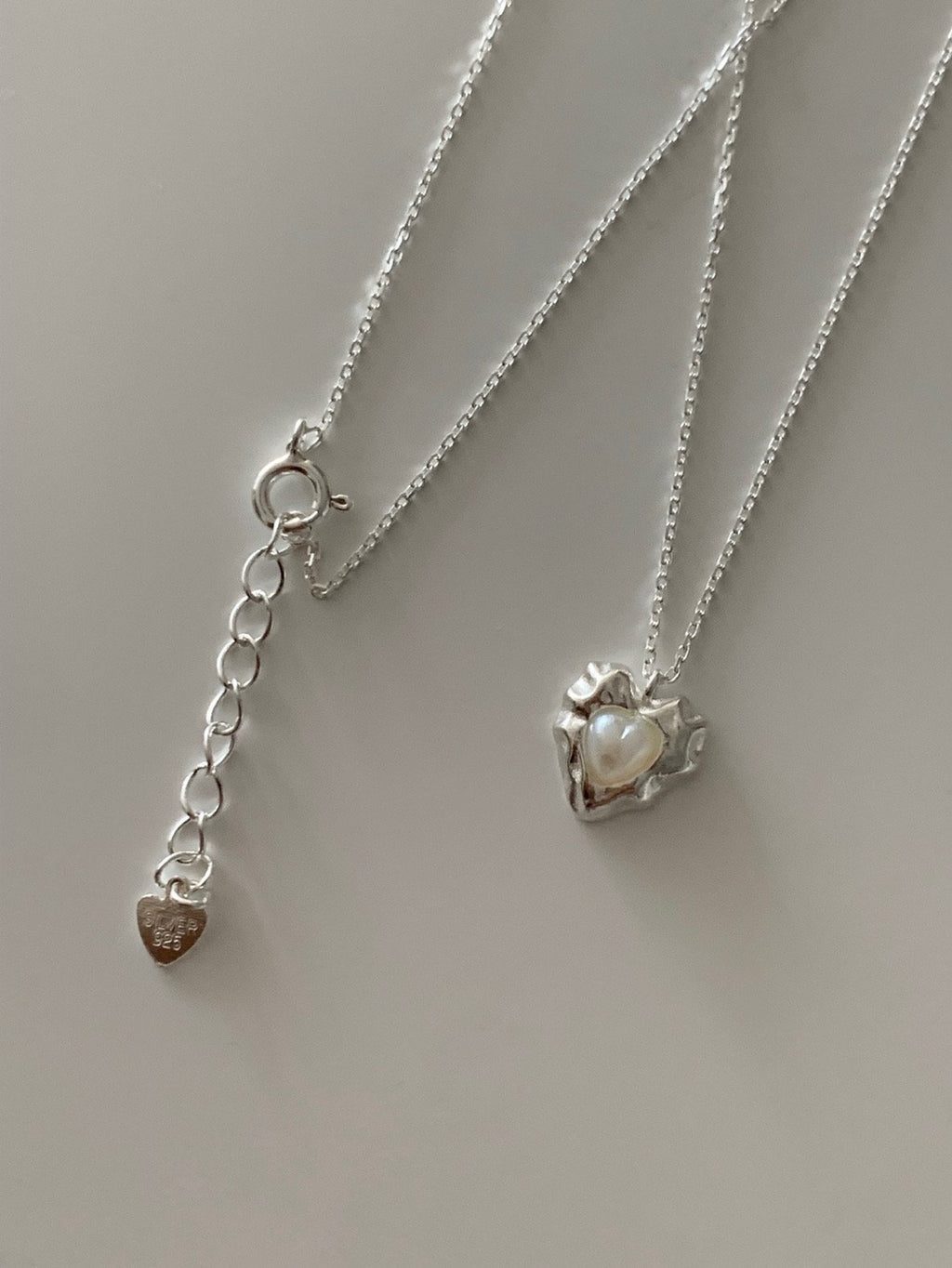 [925silver] vintage heart pearl necklace