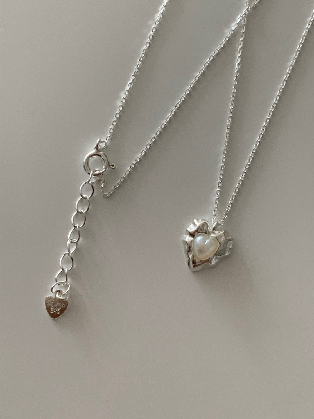 [925silver] vintage heart pearl necklace