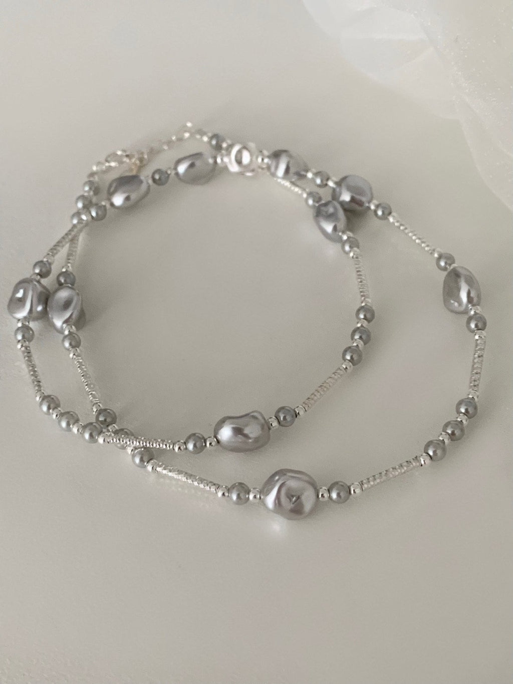 [925silver] unique silver bead pearl nacklace
