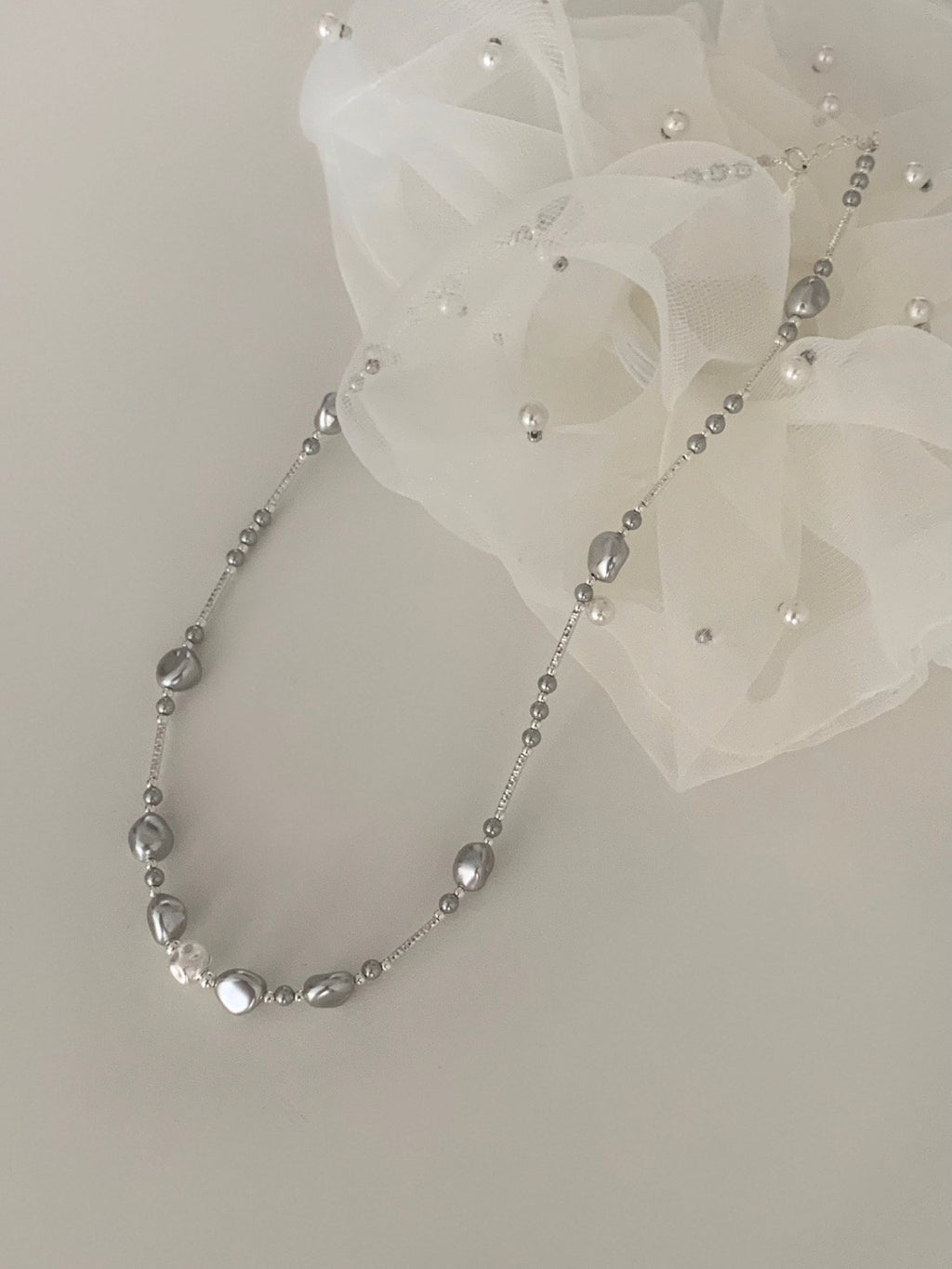[925silver] unique silver bead pearl nacklace